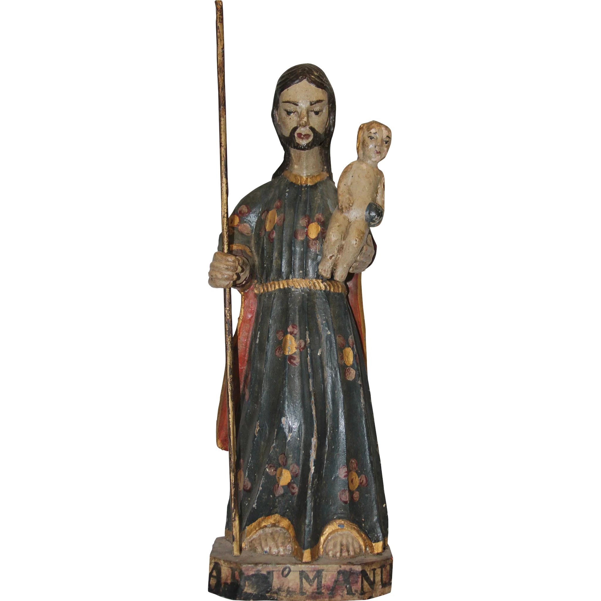18th Century Sculpture of St. Joseph with Jesus Child - Wood Carved ...