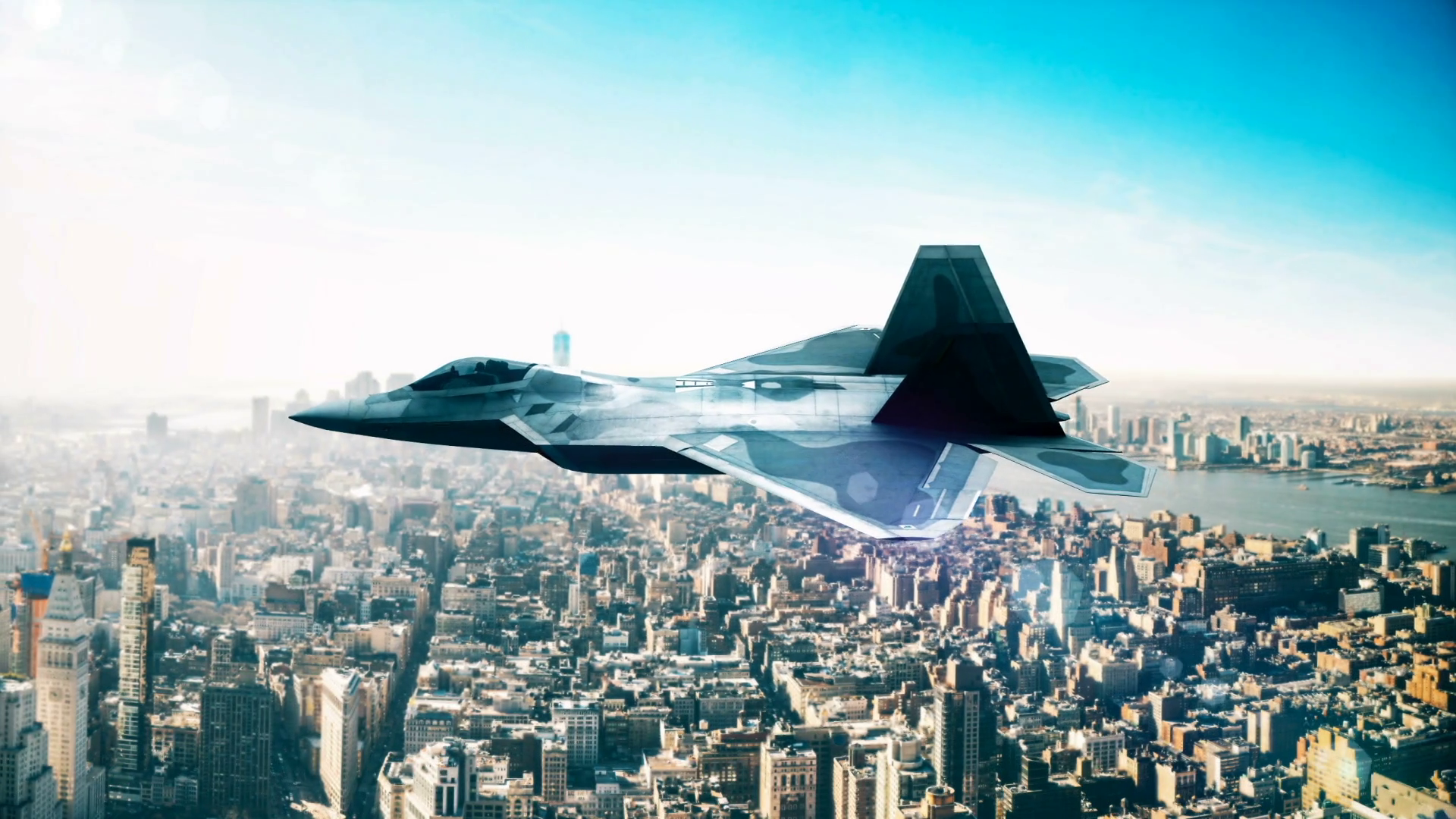 F-22 Fighter Jet, flying over city Motion Background - Videoblocks