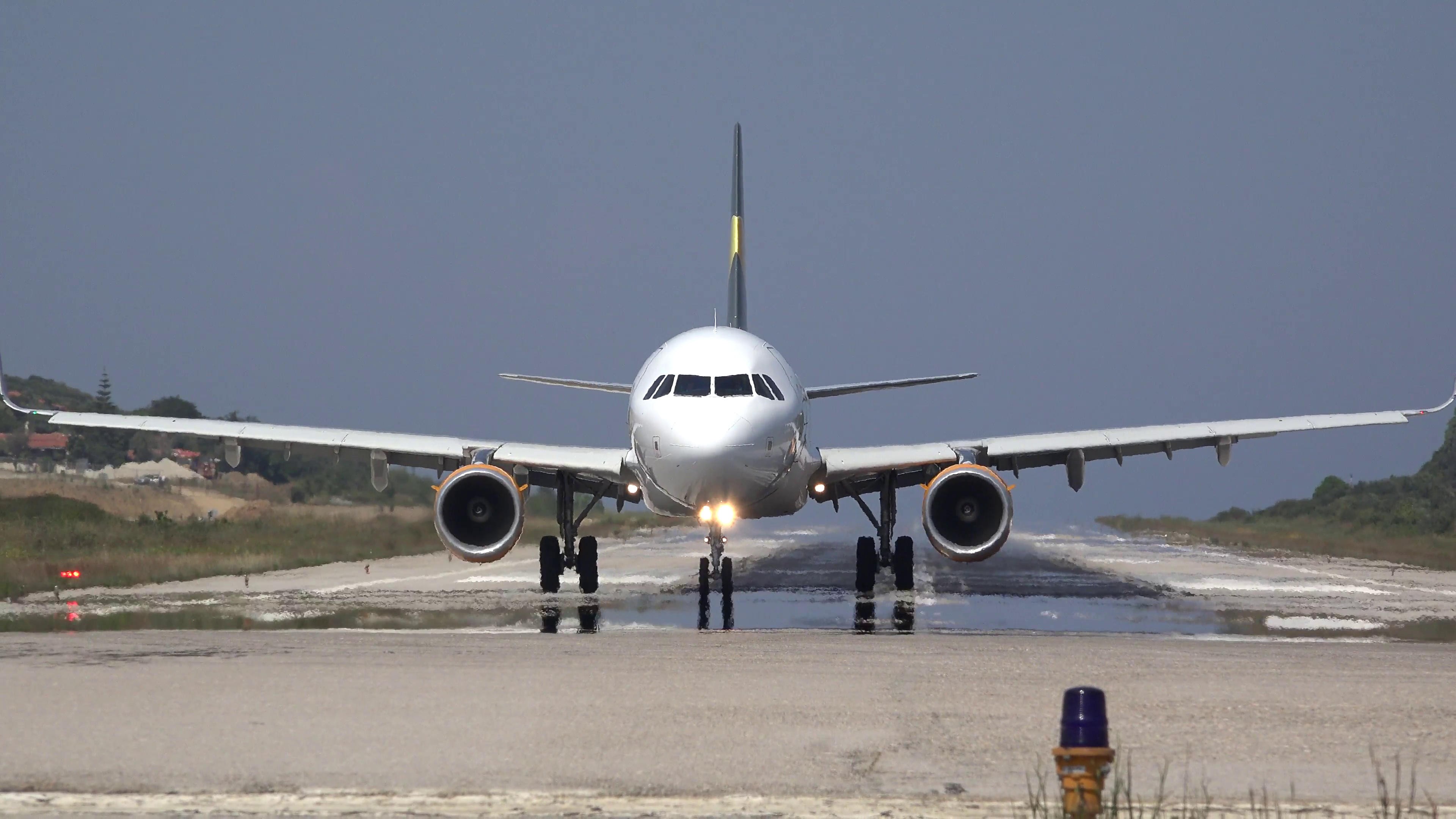 Aircraft front view on airport runway Stock Video Footage - VideoBlocks