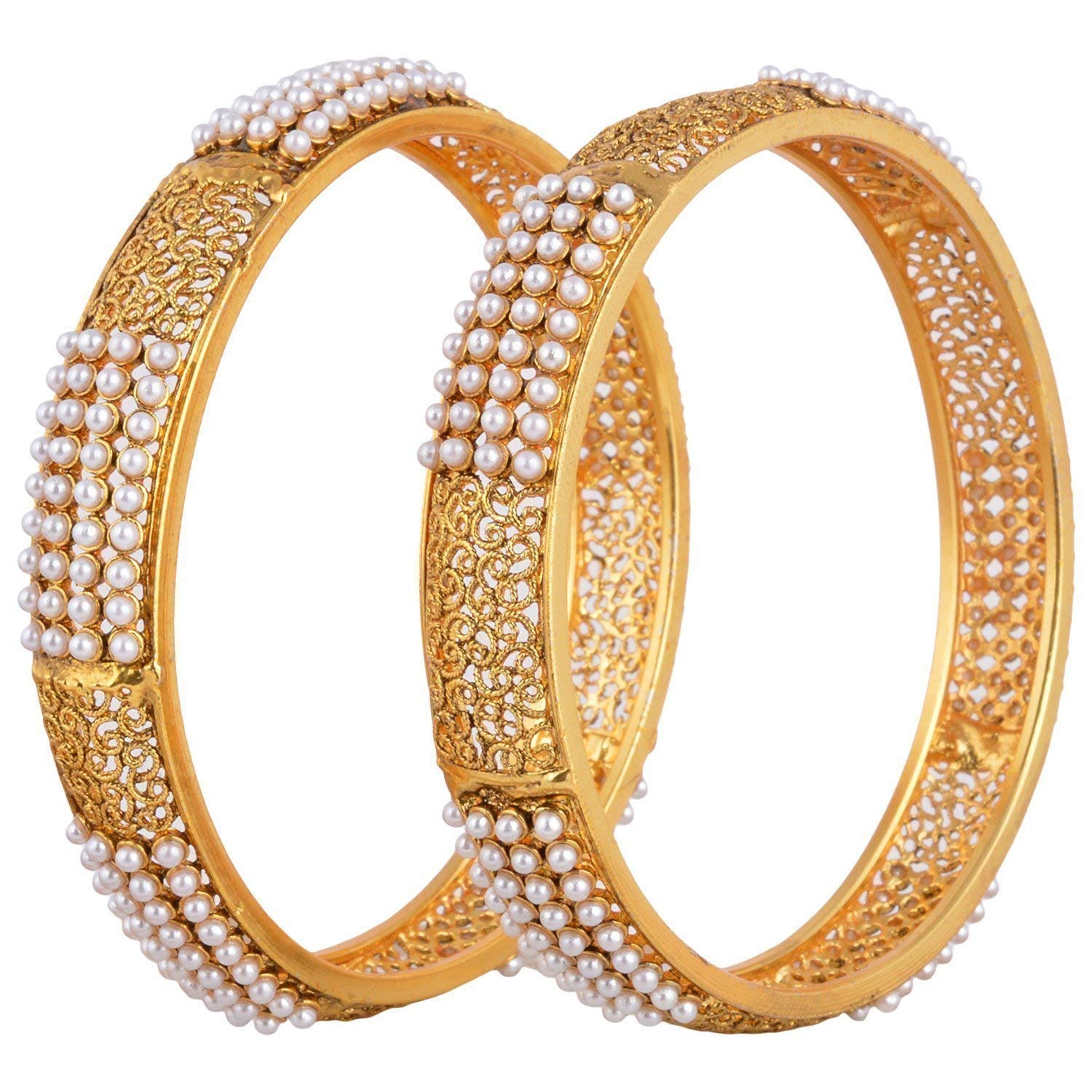 Buy Shining Diva Gold Plated Traditional Jewellery Pearl Bangles for ...