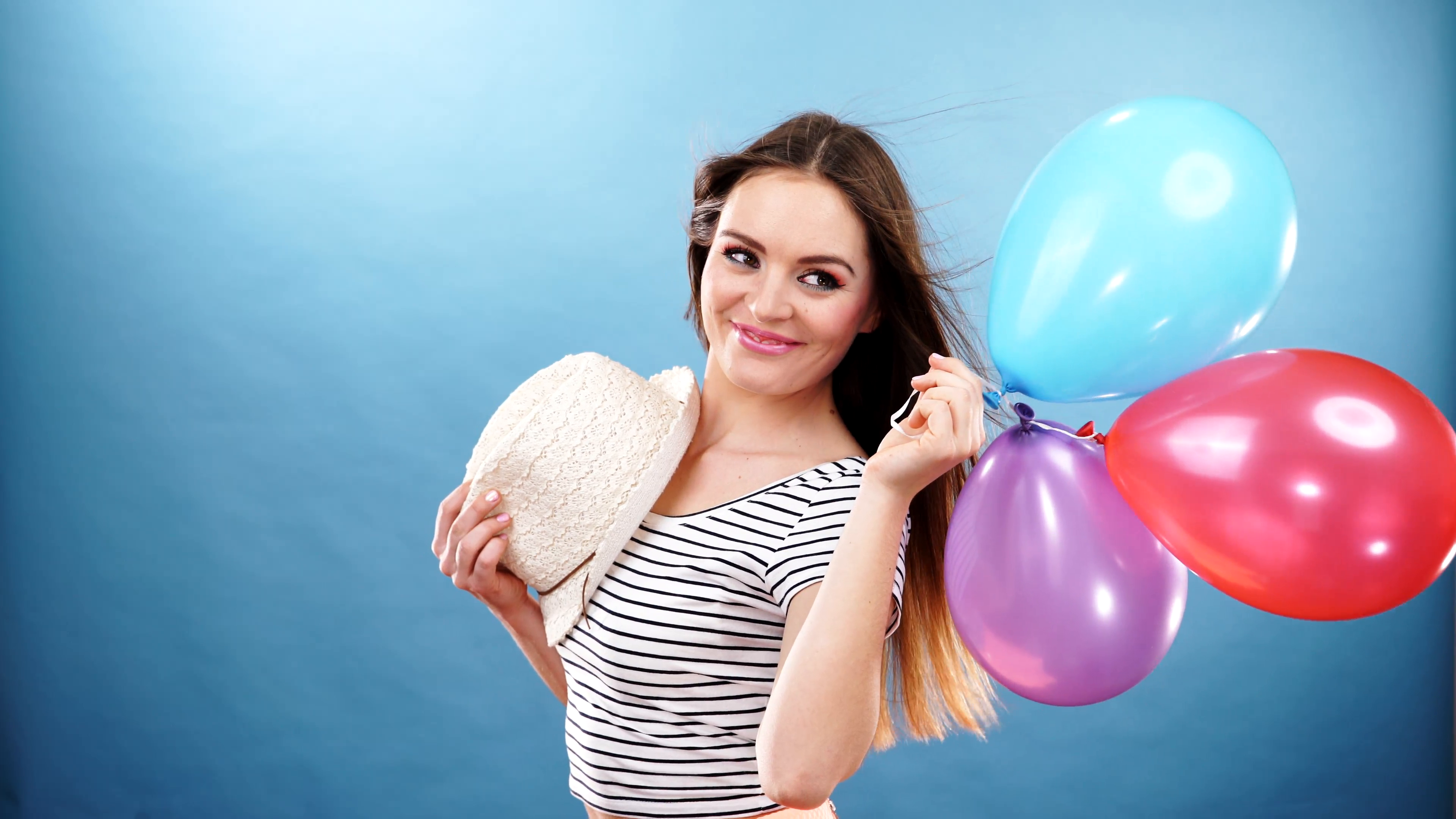 Woman summer joyful girl with colorful balloons 4K Stock Video ...