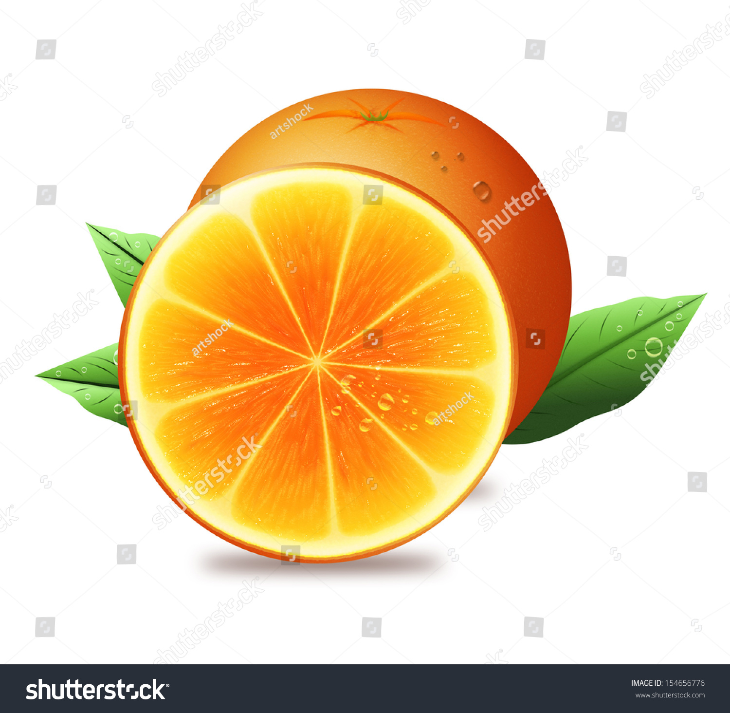 Juicy Fresh Orange Half Orange Green Stock Illustration 154656776 ...
