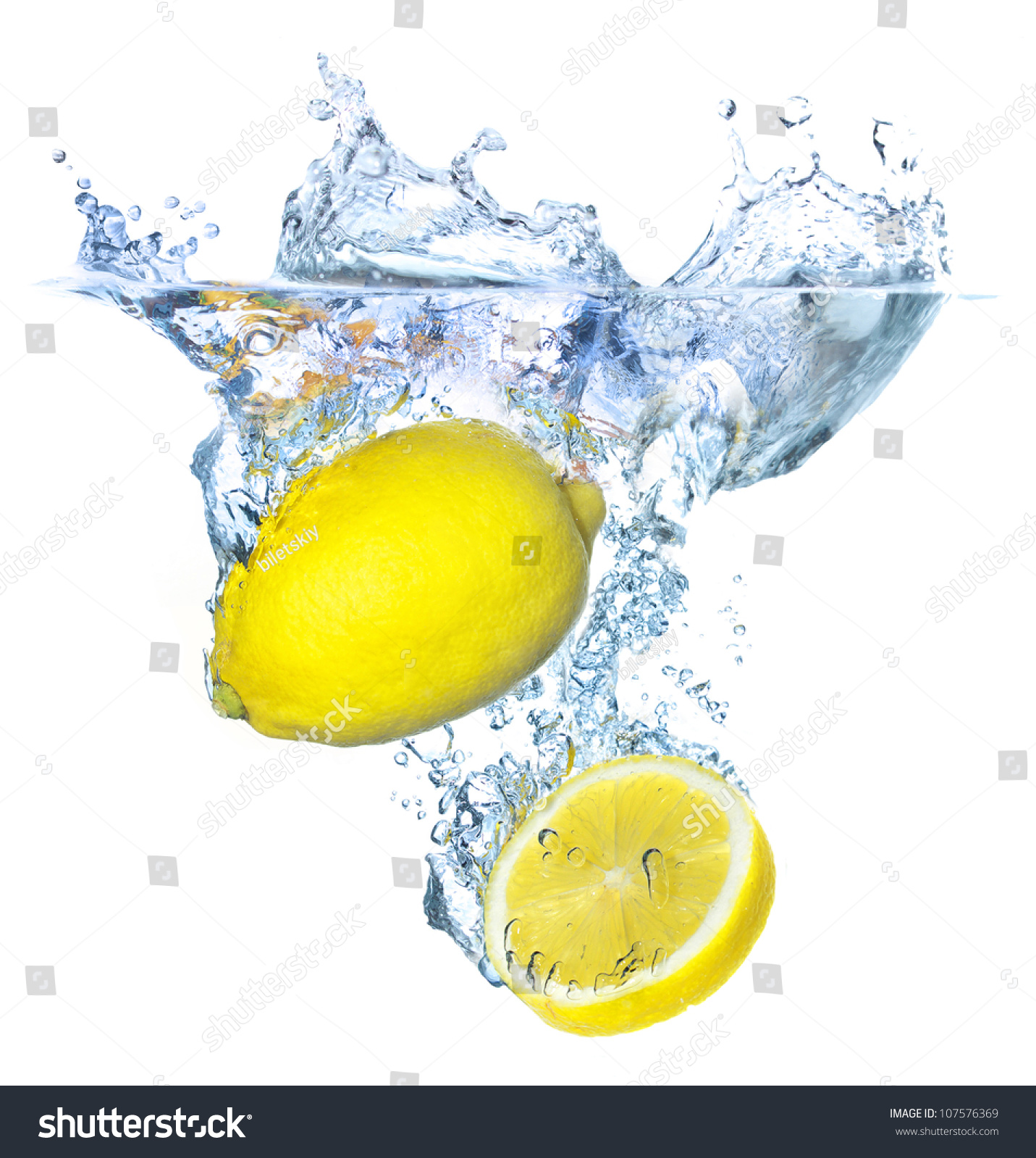 Juicy Lemons Under Bright Water Splash Stock Photo (100% Legal ...