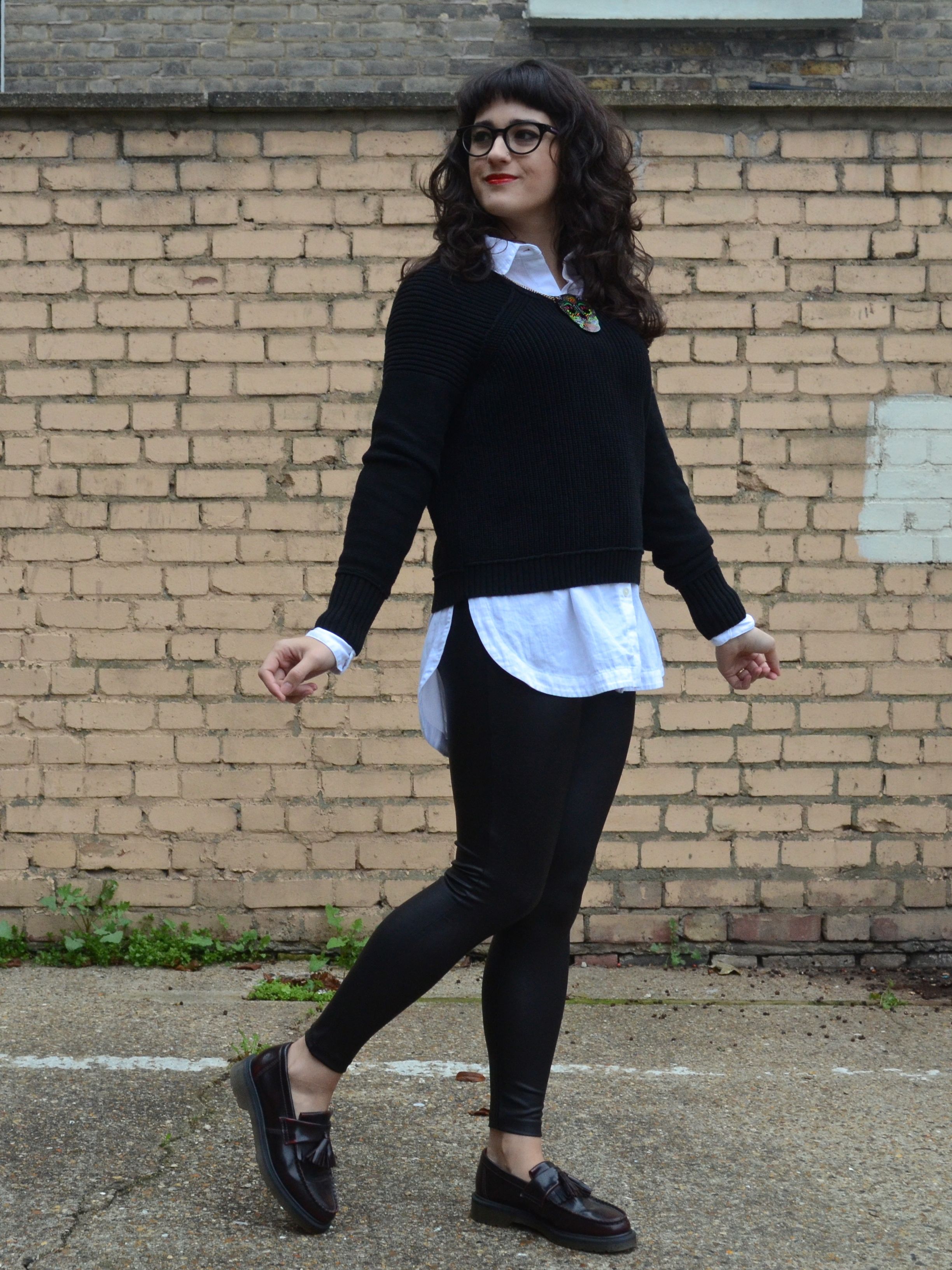 What I Wore: oversized boyfriend shirt with leather-look leggings ...
