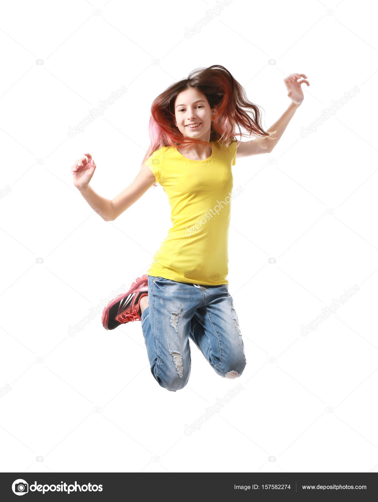 Cute jumping girl — Stock Photo © belchonock #157582274