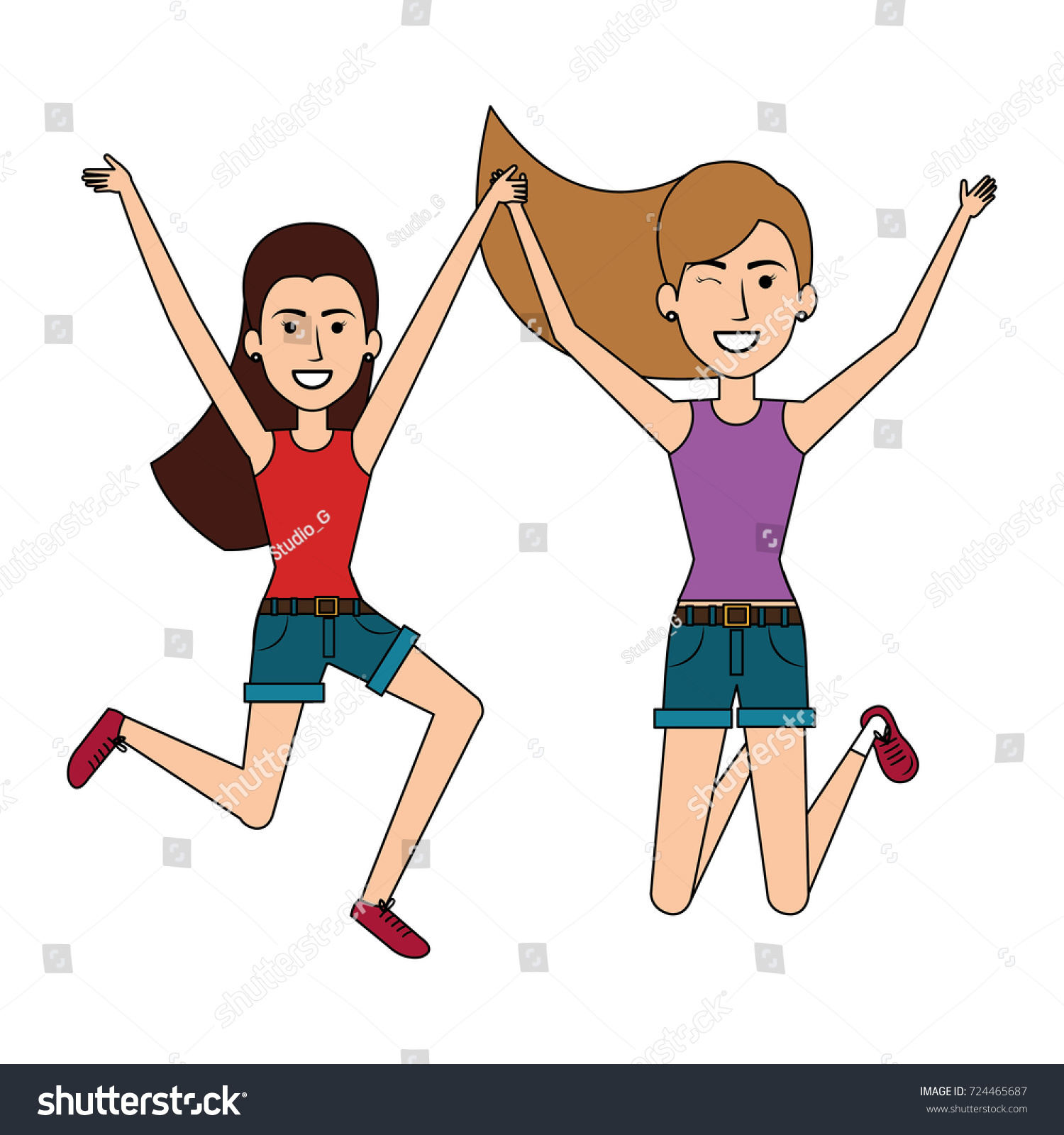 Cheerful Jumping Girls Avatars Stock Vector 724465687 - Shutterstock