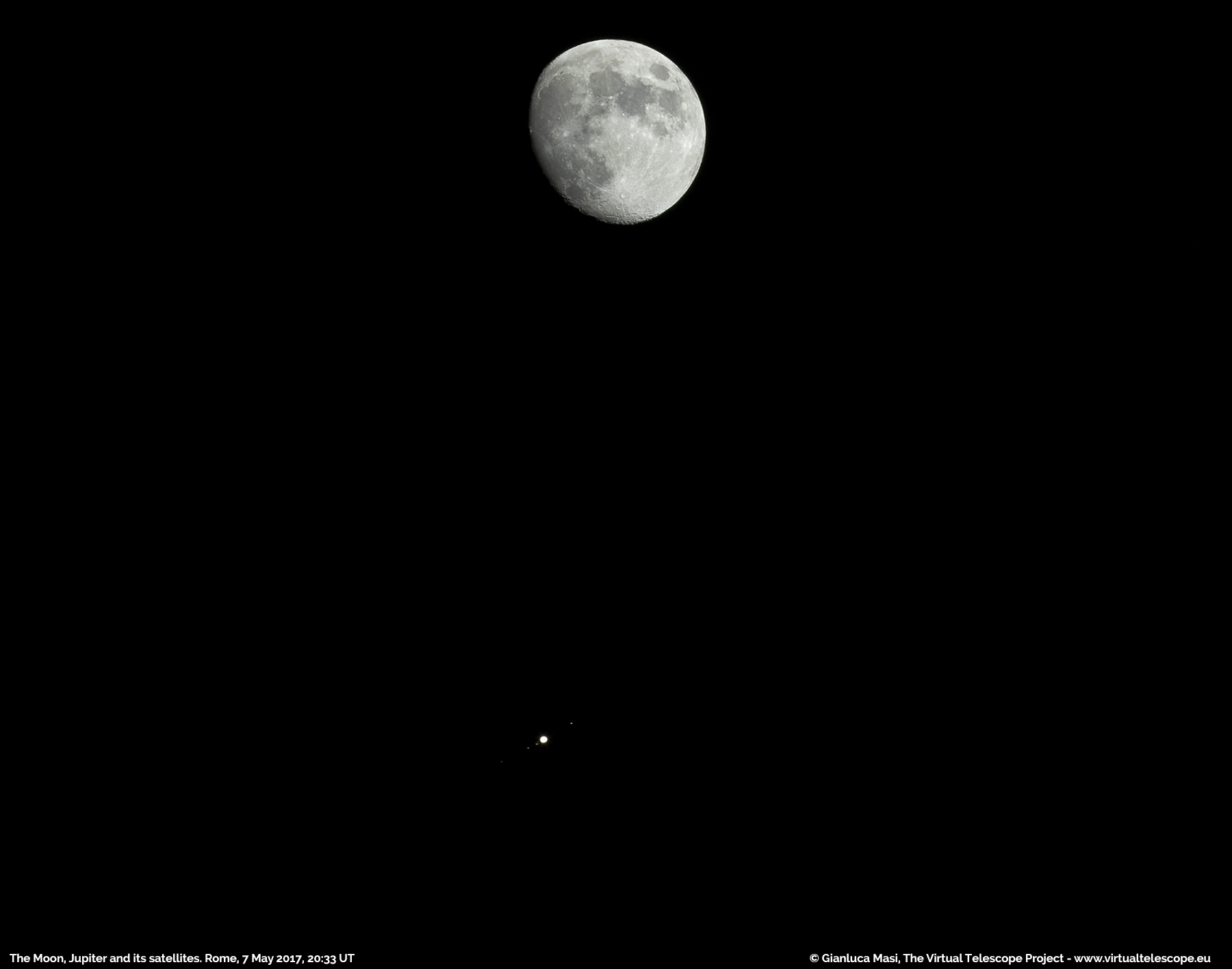 The Moon and Jupiter with its Galilean satellites: a stunning ...