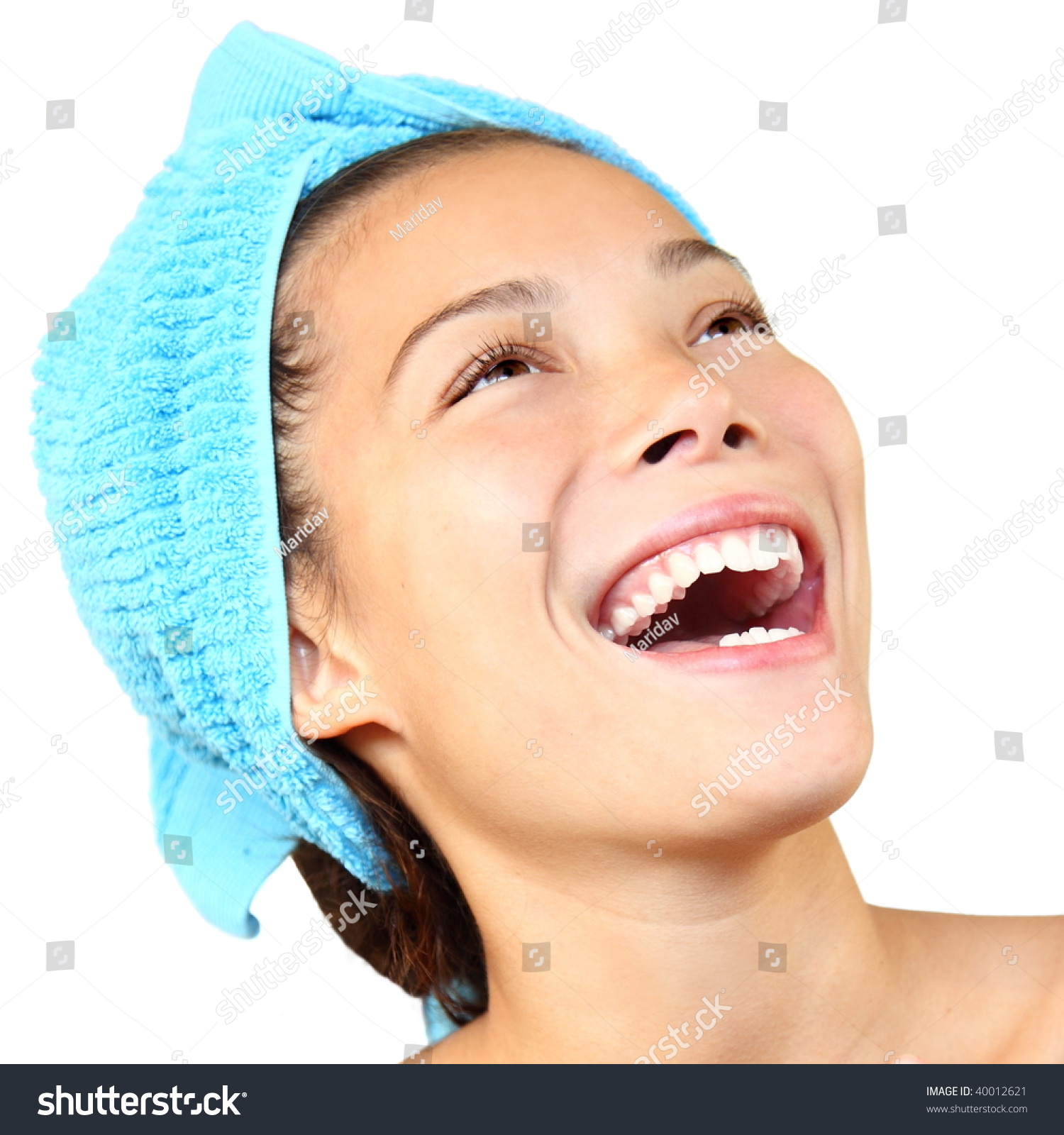 Laughing Woman Towels Just Out Shower Stock Photo (Safe to Use ...