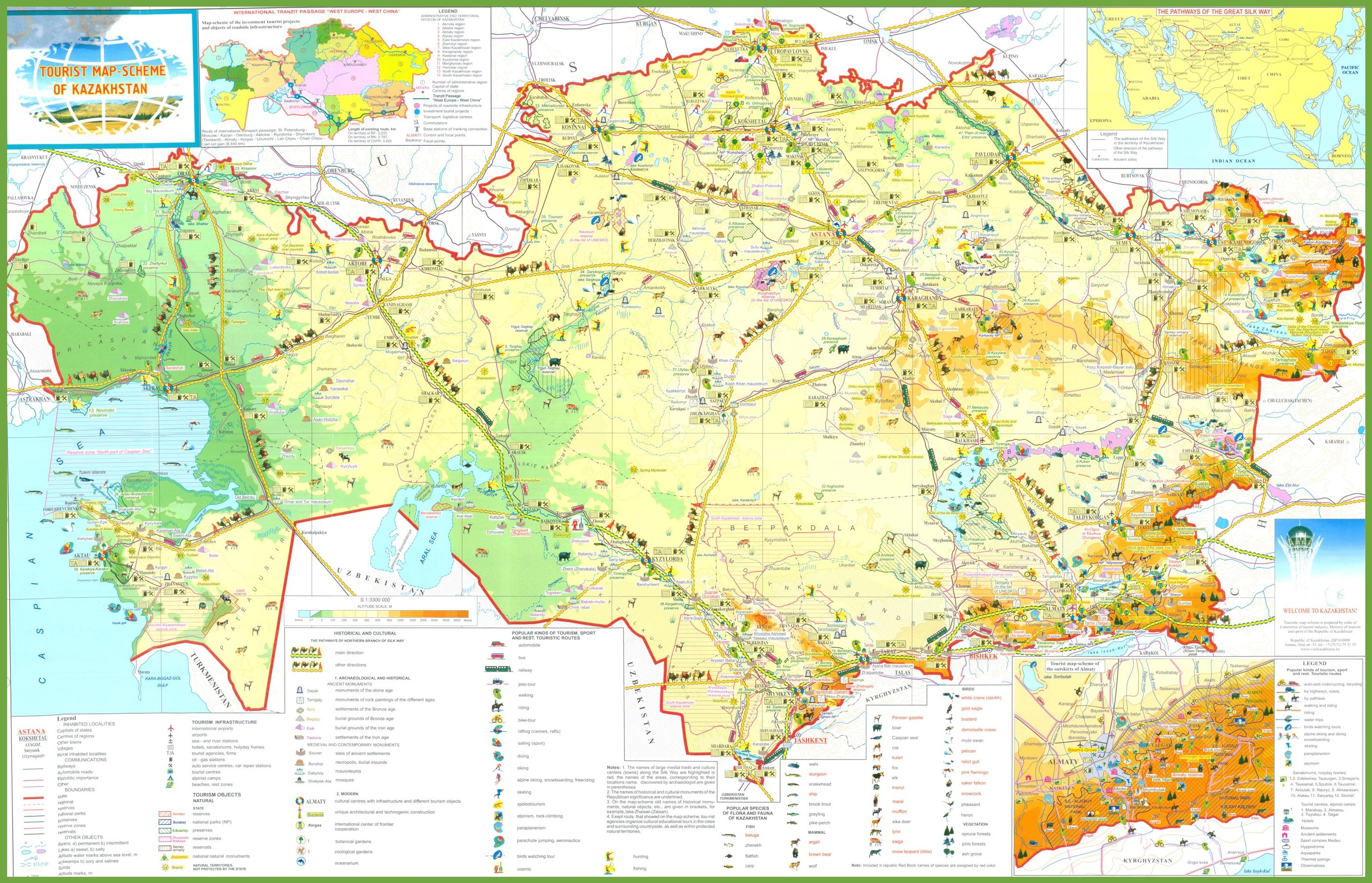 Kazakhstan tourist map ﻿