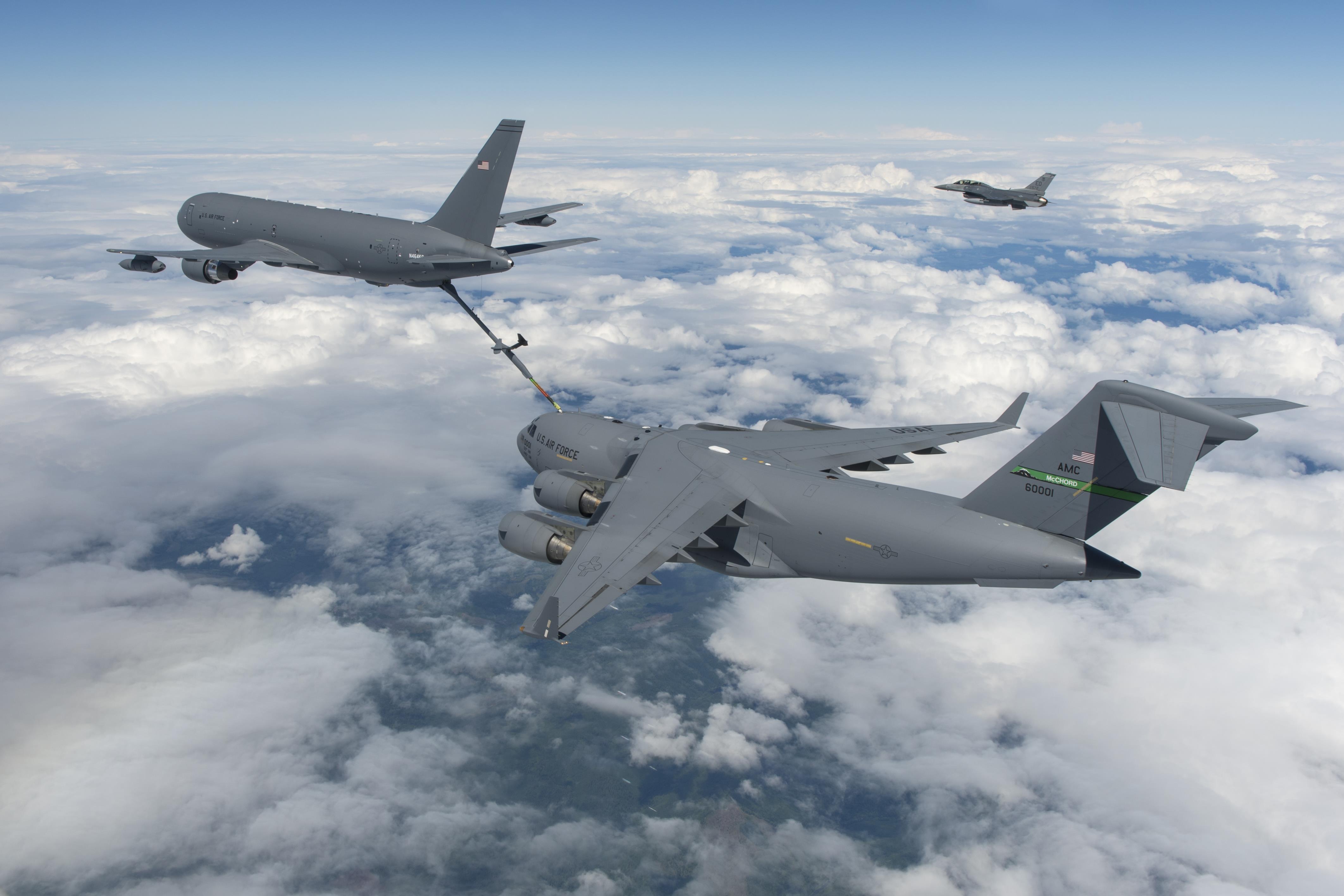 KC-46 completes milestone by refueling fighter jet, cargo plane ...