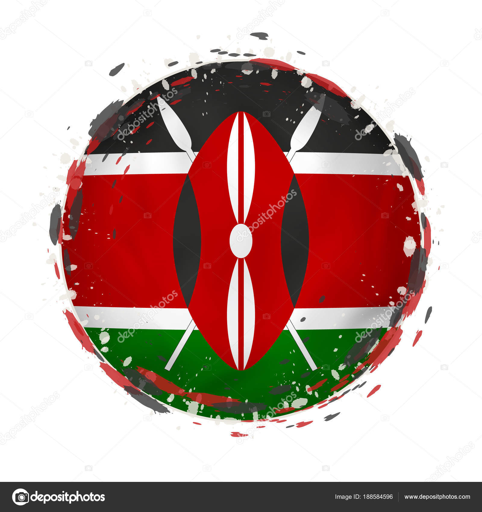 Round grunge flag of Kenya with splashes in flag color. — Stock ...