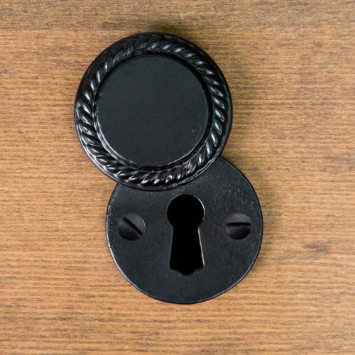 Hand-Forged Iron Rope Keyhole Escutcheon - Black Powder Coat - Hardware