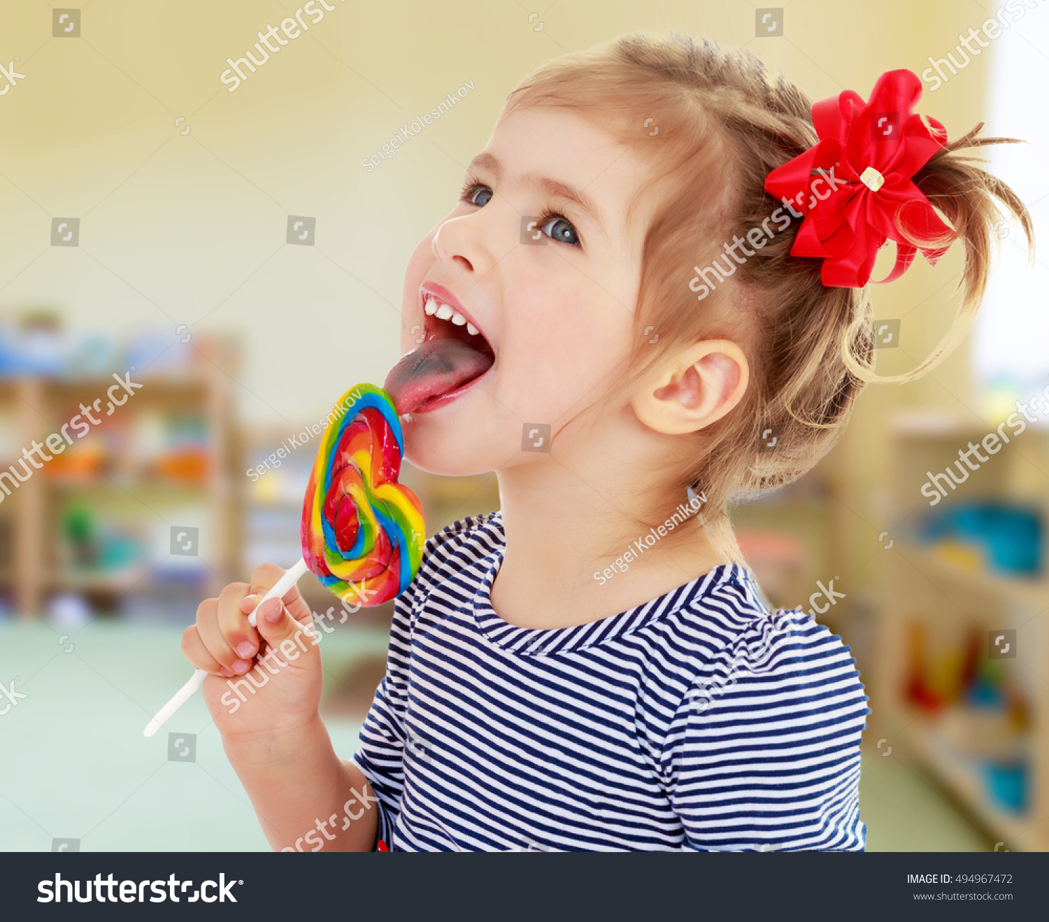 Cute Little Blonde Girl Red Bow Stock Photo & Image (Royalty-Free ...