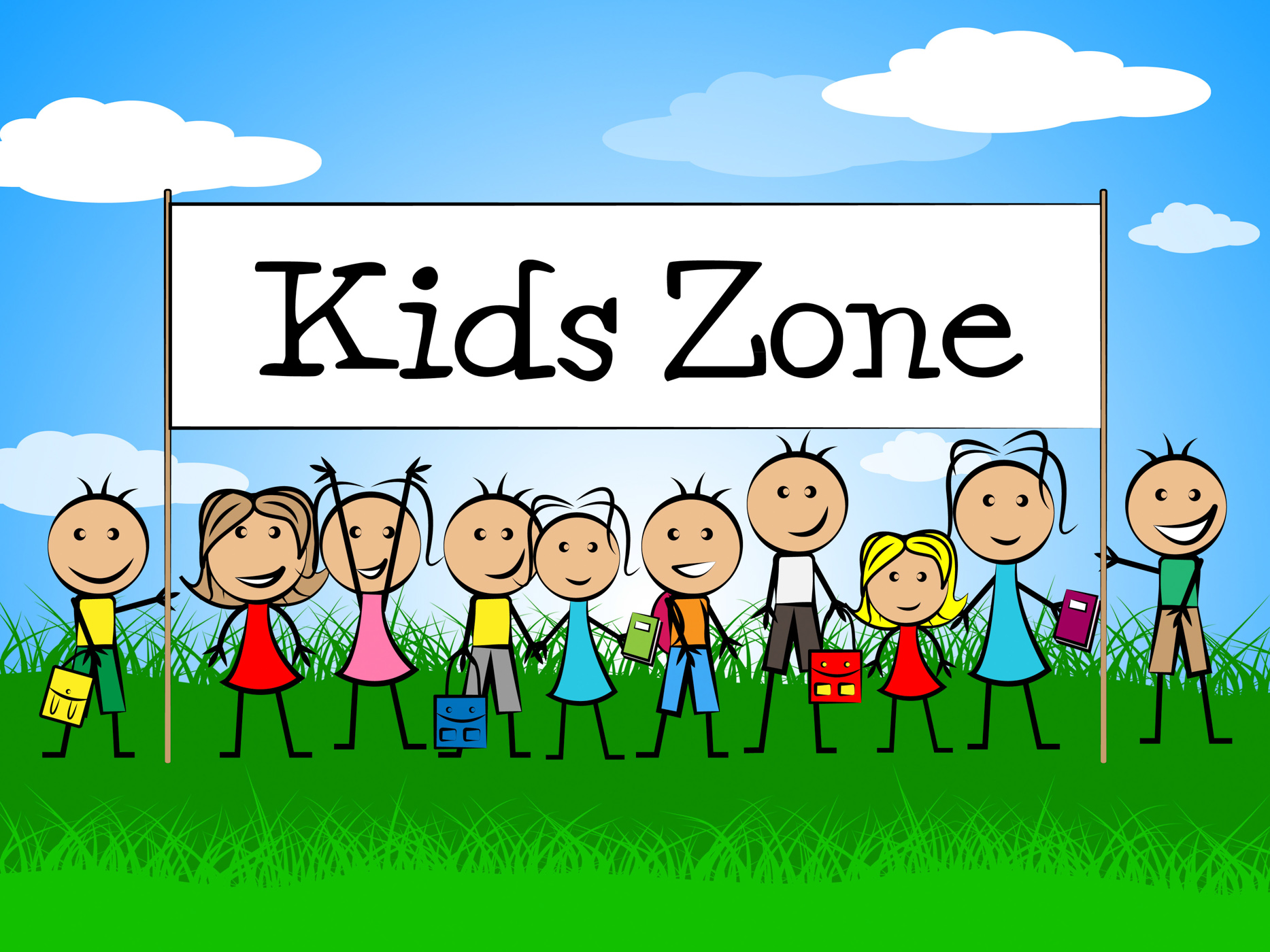 Kids zone banner indicates playing playtime and youngster photo