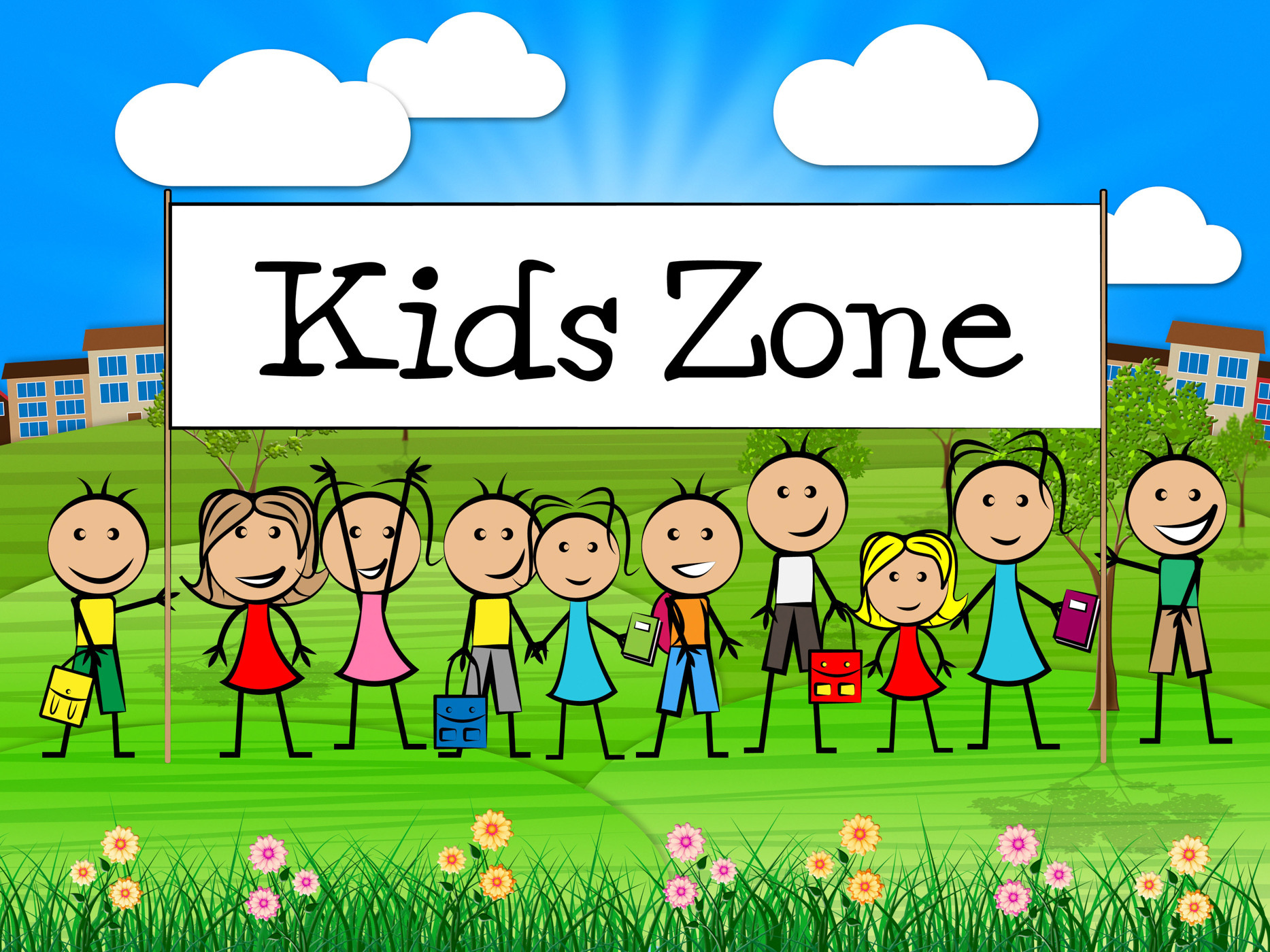 Kids zone banner shows free time and child photo