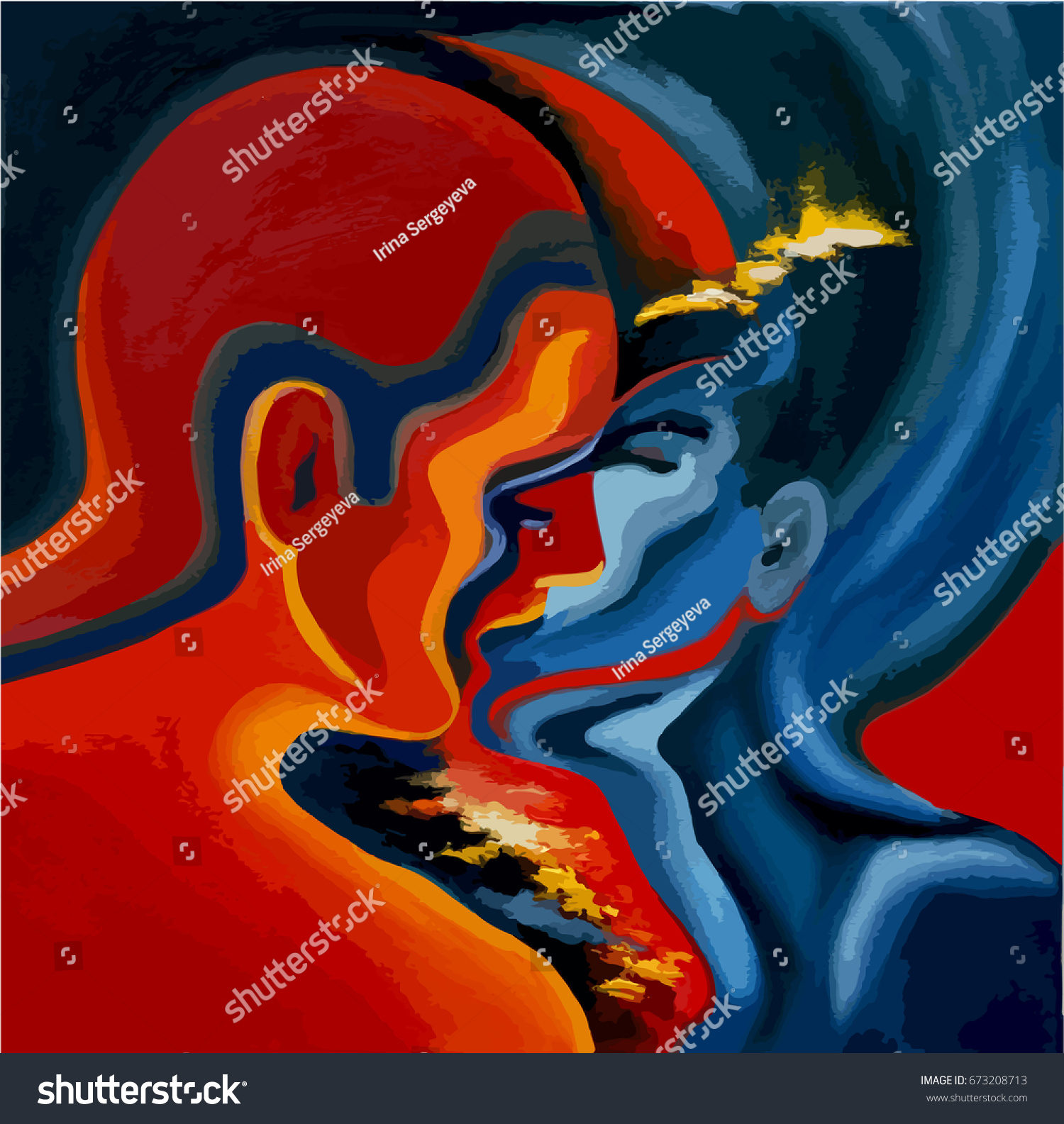 Kiss Abstract Blue Red Oil Painting Stock Vector HD (Royalty Free ...