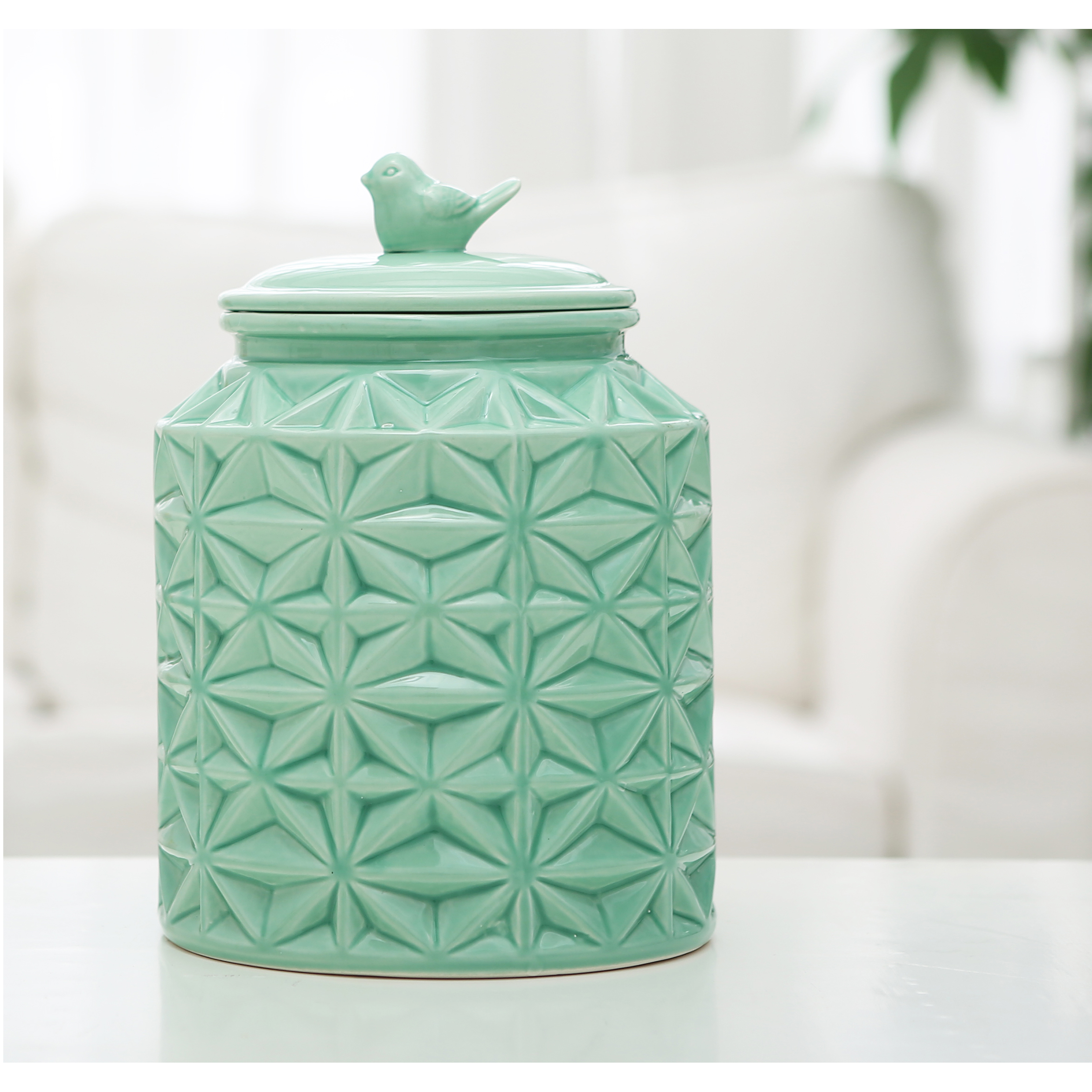 Turquoise Ceramic Kitchen Flour Canister Cookie Jar Abstract Star ...