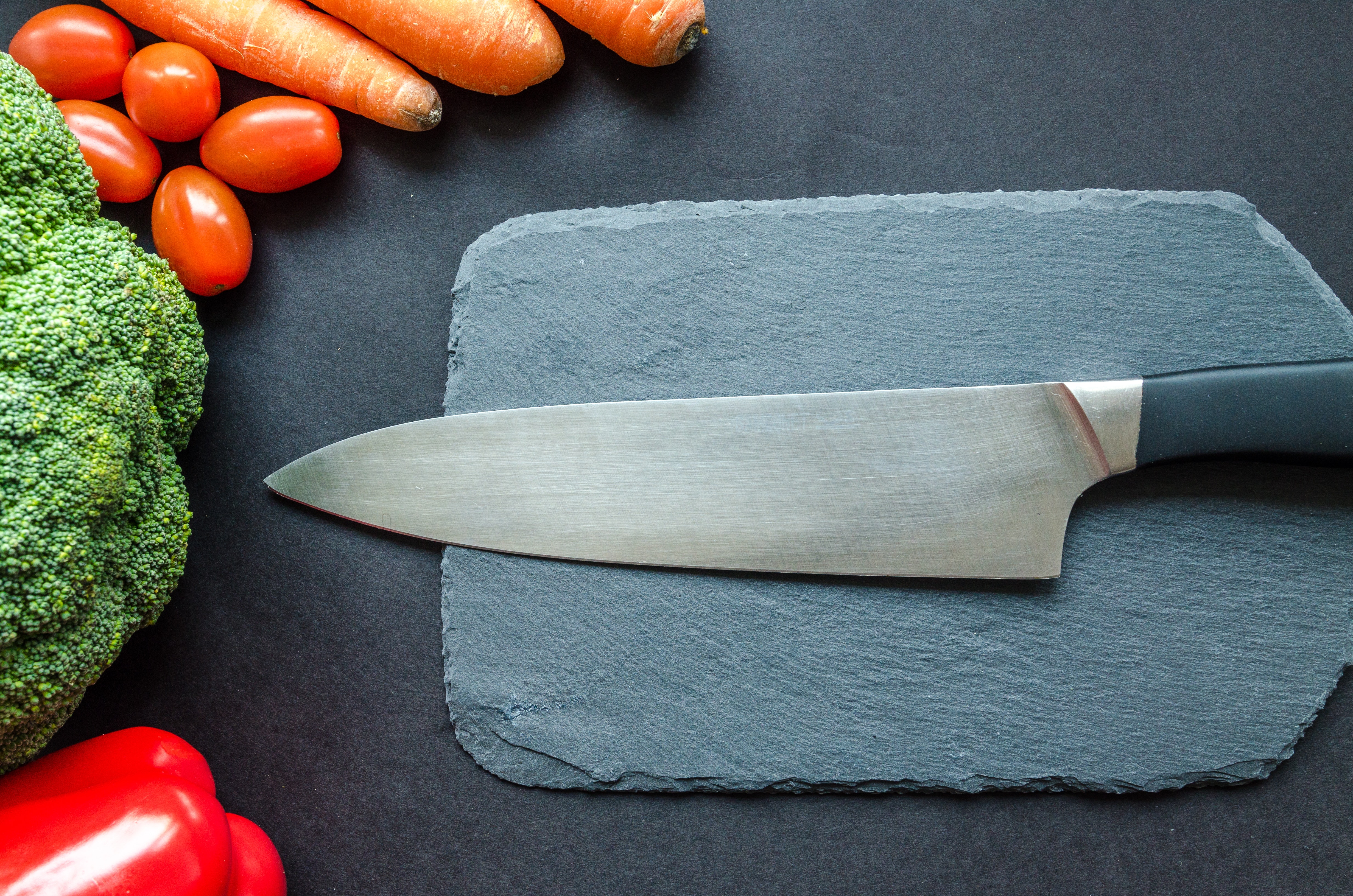Kitchen Knife, Board, Steel, Raw, Red, HQ Photo