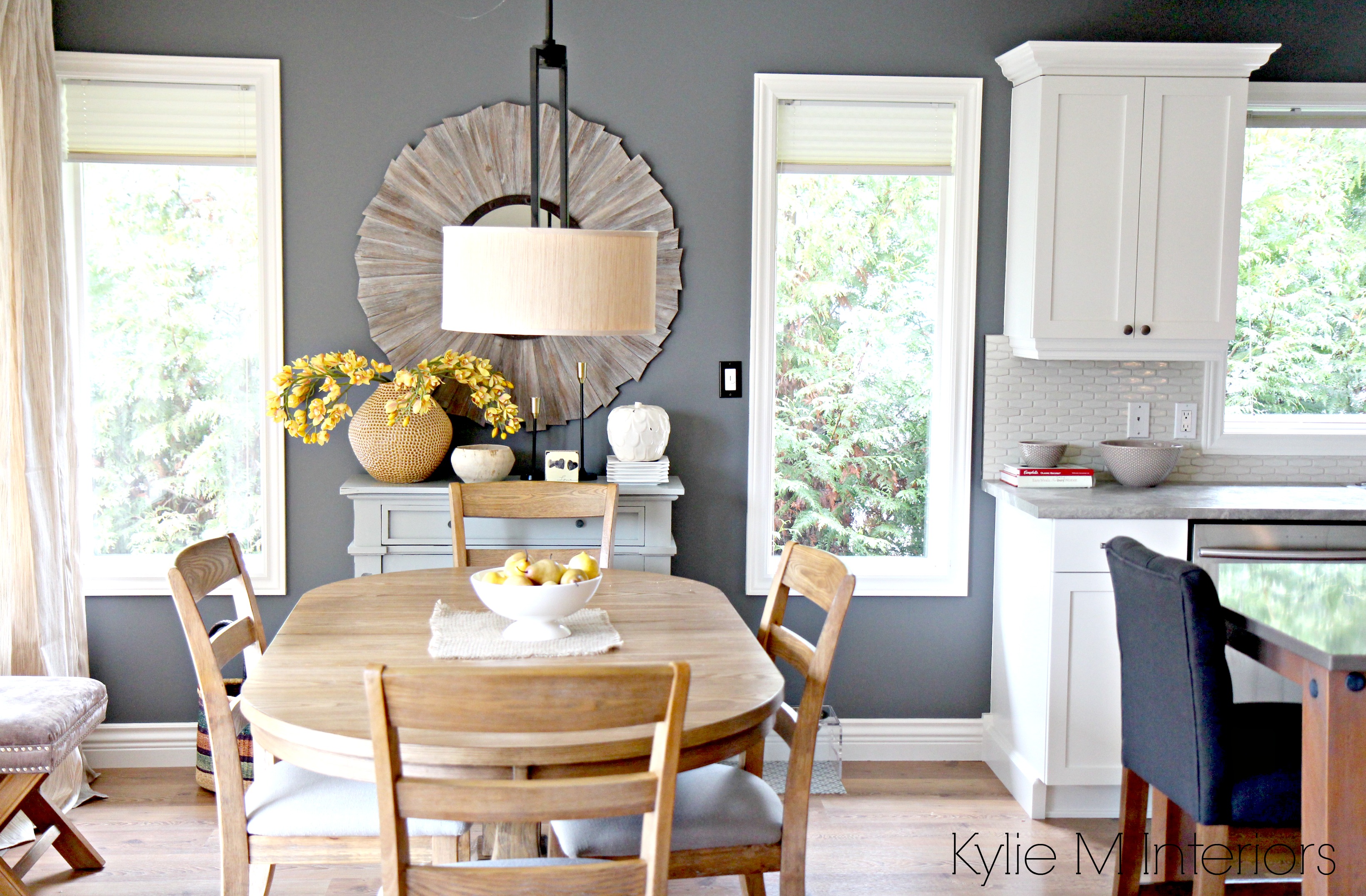 Open layout farmhouse style dining room and kitchen with Benjamin ...