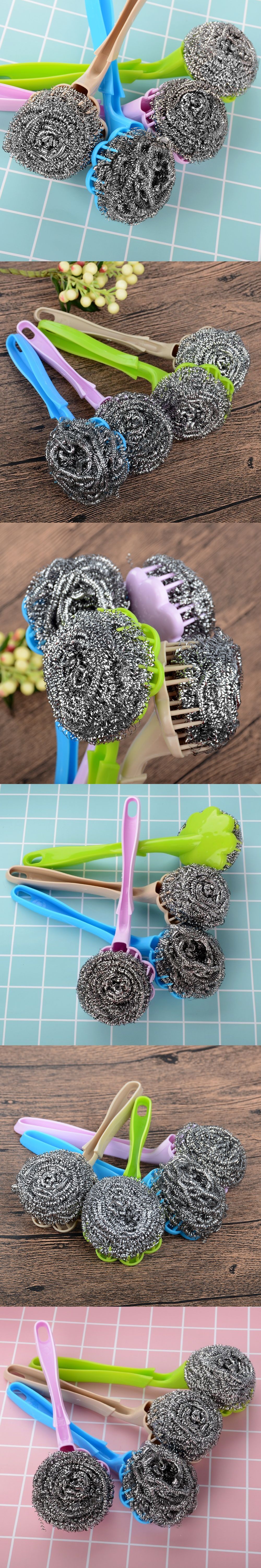 Kitchen Stainless Steel Wool Ball Brush With Long Handle Kitchen ...