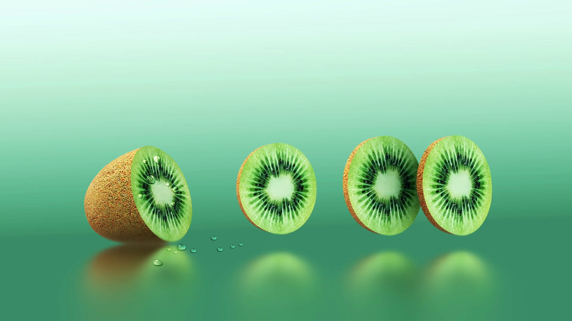 Fresh sliced kiwi fruit with drops of water. 4K UHD video animation ...