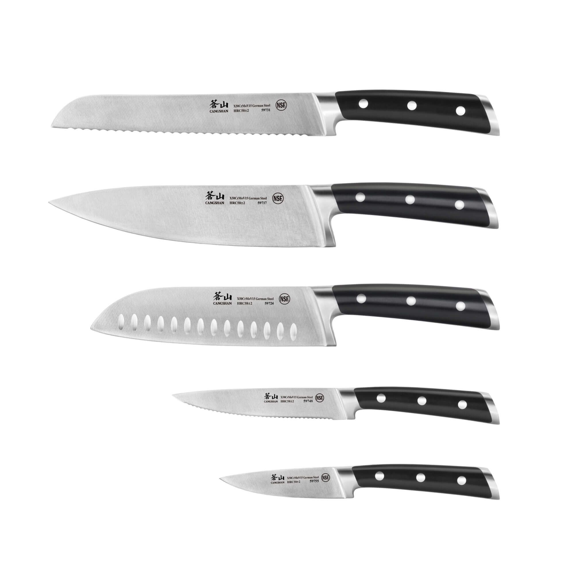 Knivsæt S-serie, Cangshan 59656, Knivblok og 5 knive ...
