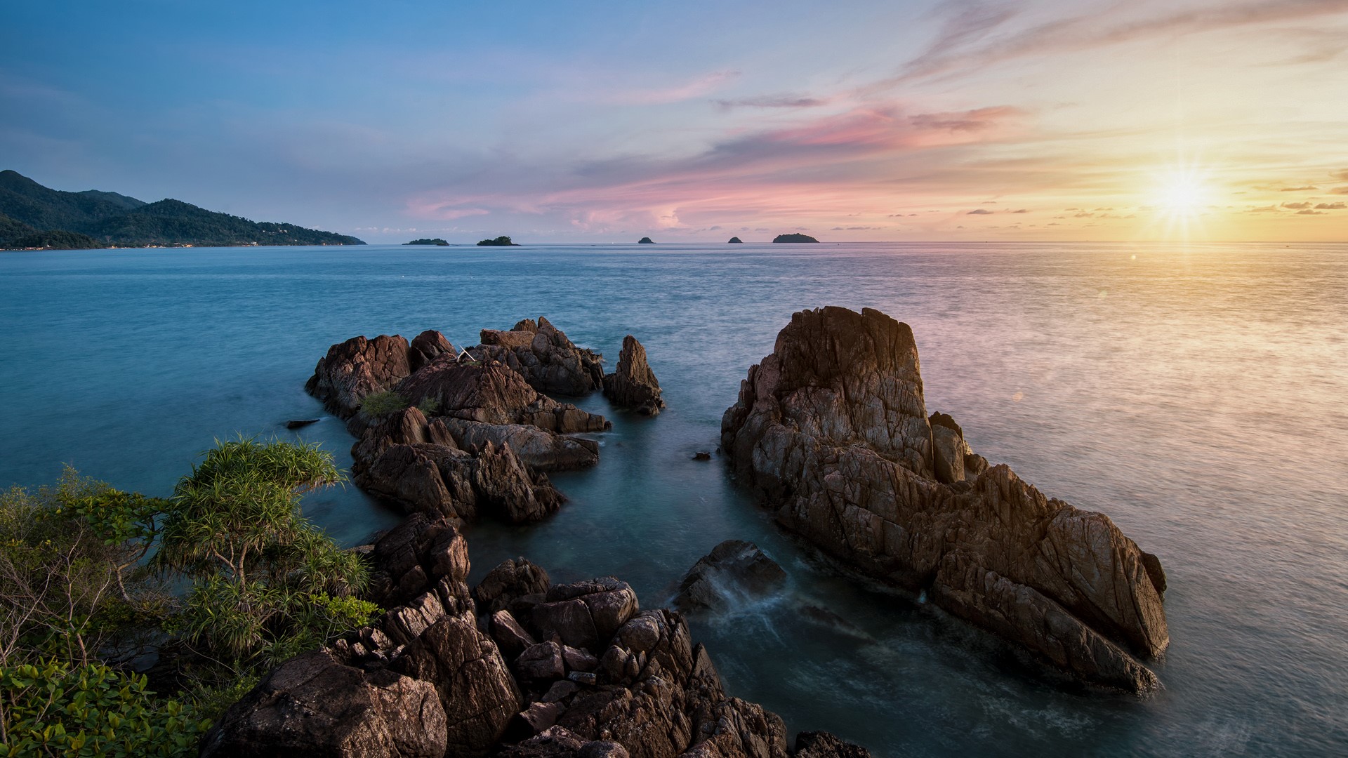 Landscape of tropical beach during sunset at Koh Chang Island ...