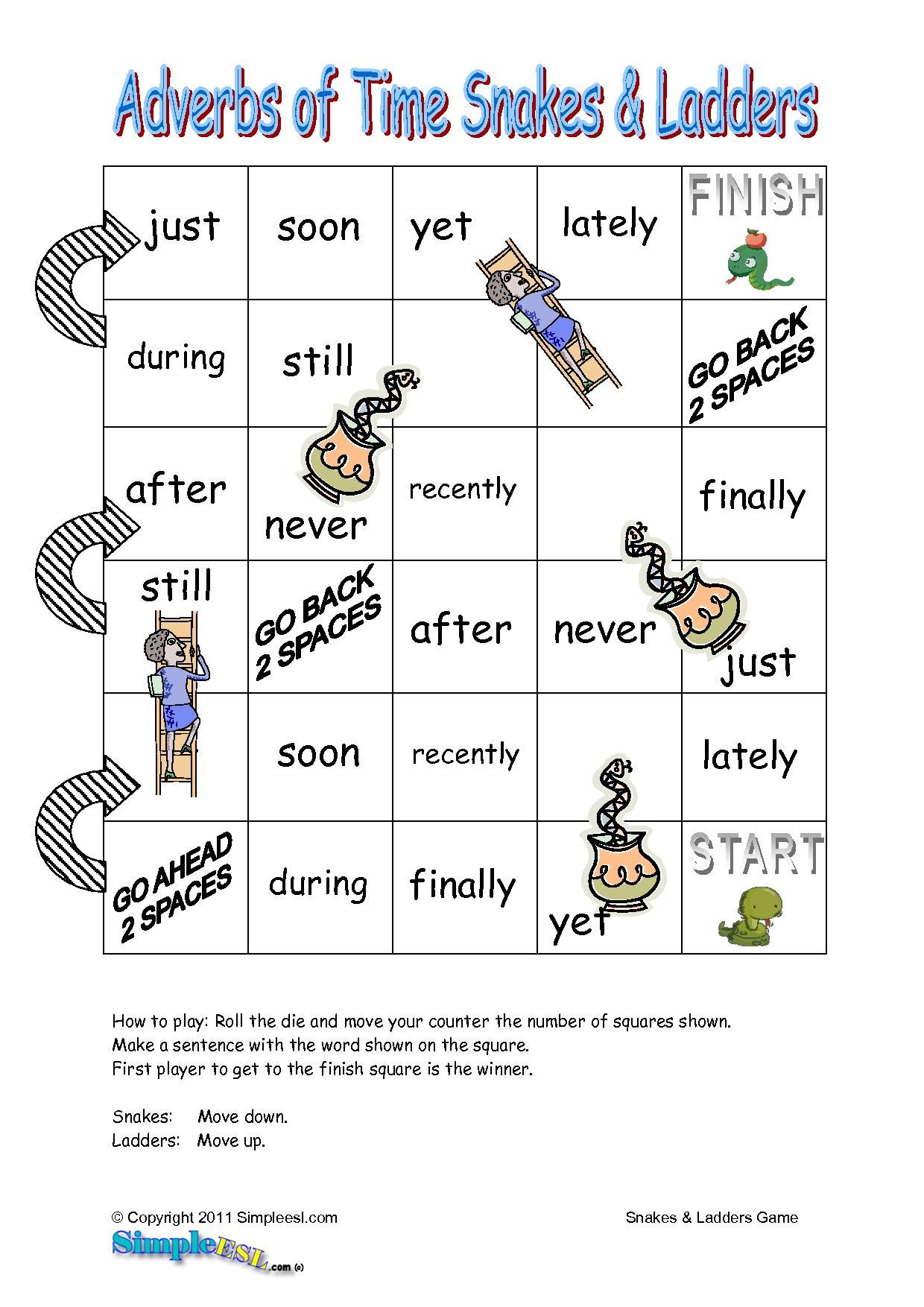 Adverbs of Time Snakes and Ladders – A Chutes-and-Ladders type board ...