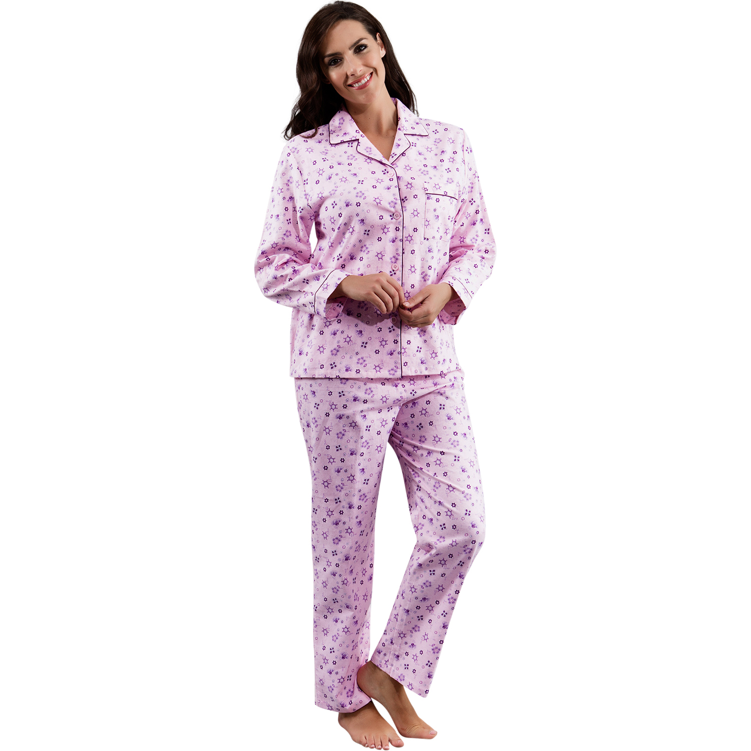 Peochi Womens Floral Pyjamas Ladies 100% Brushed Cotton Flower ...