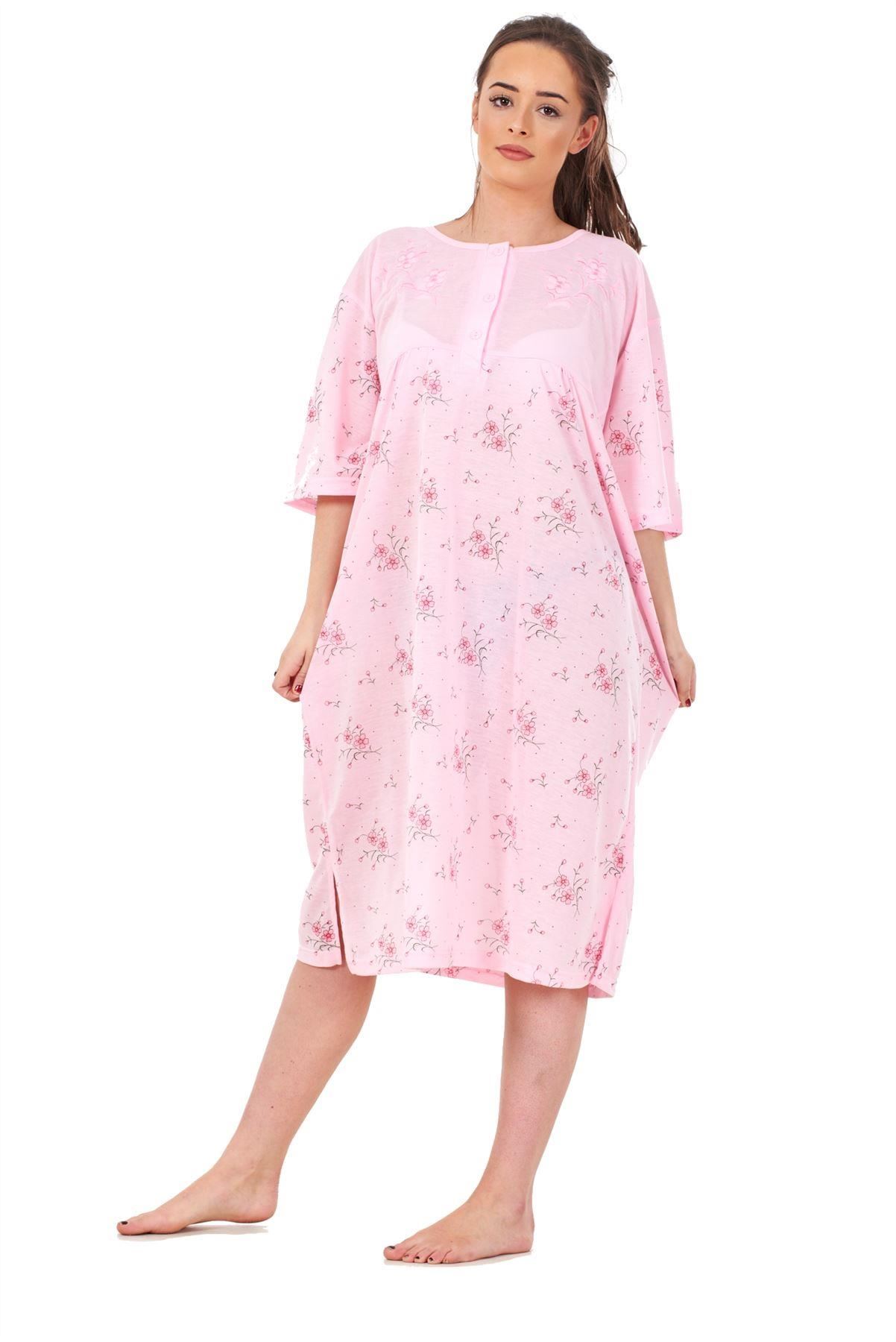 Plus Size Ladies Nightwear Button Floral Print Short Sleeve Nighties ...