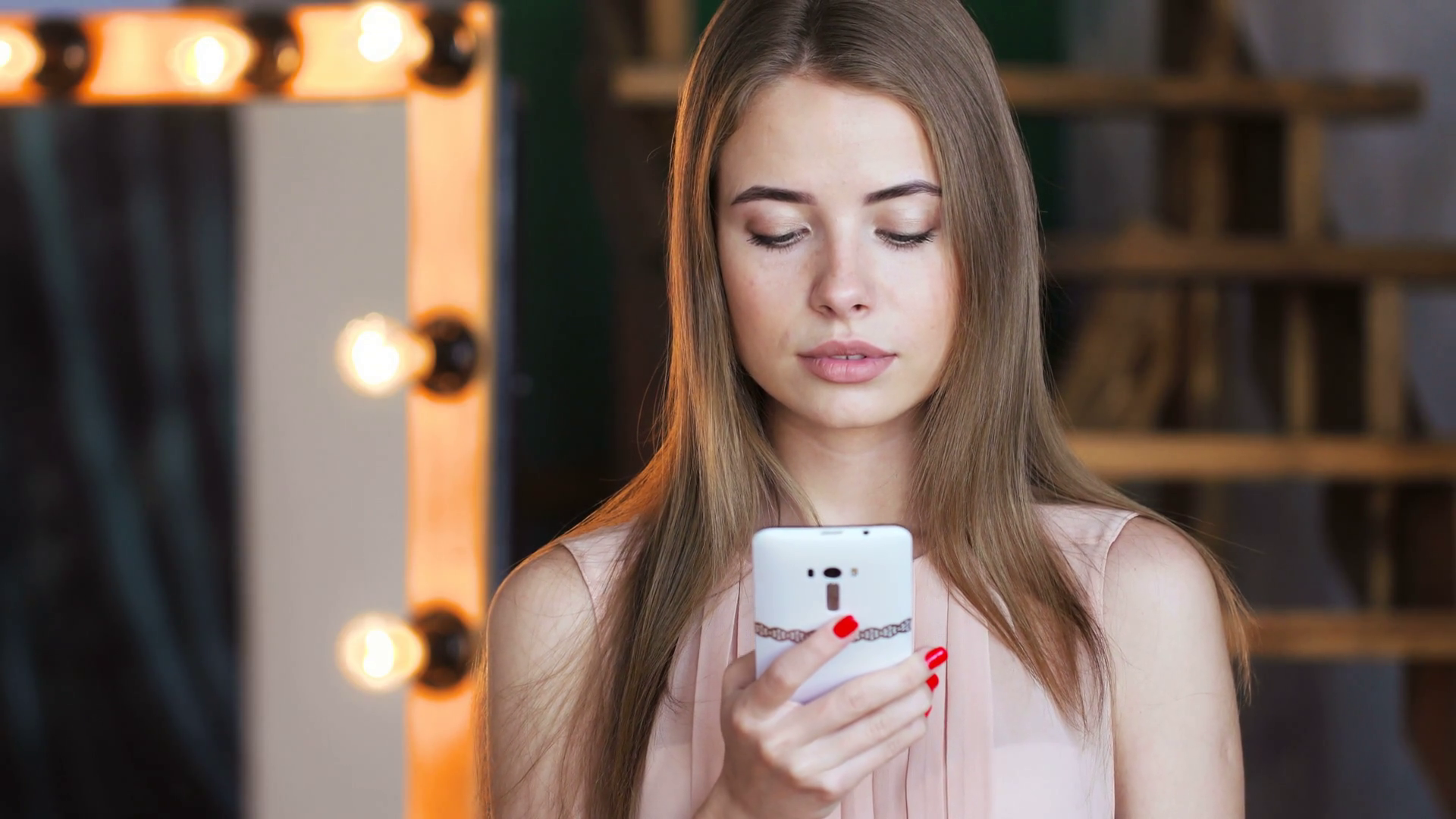 Trendy girl use cellphone for browsing social networks. Lady ...