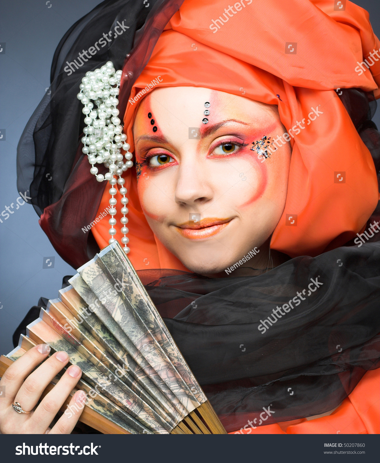 Young Lady Orange Turban Fan Stock Photo 50207860 - Shutterstock