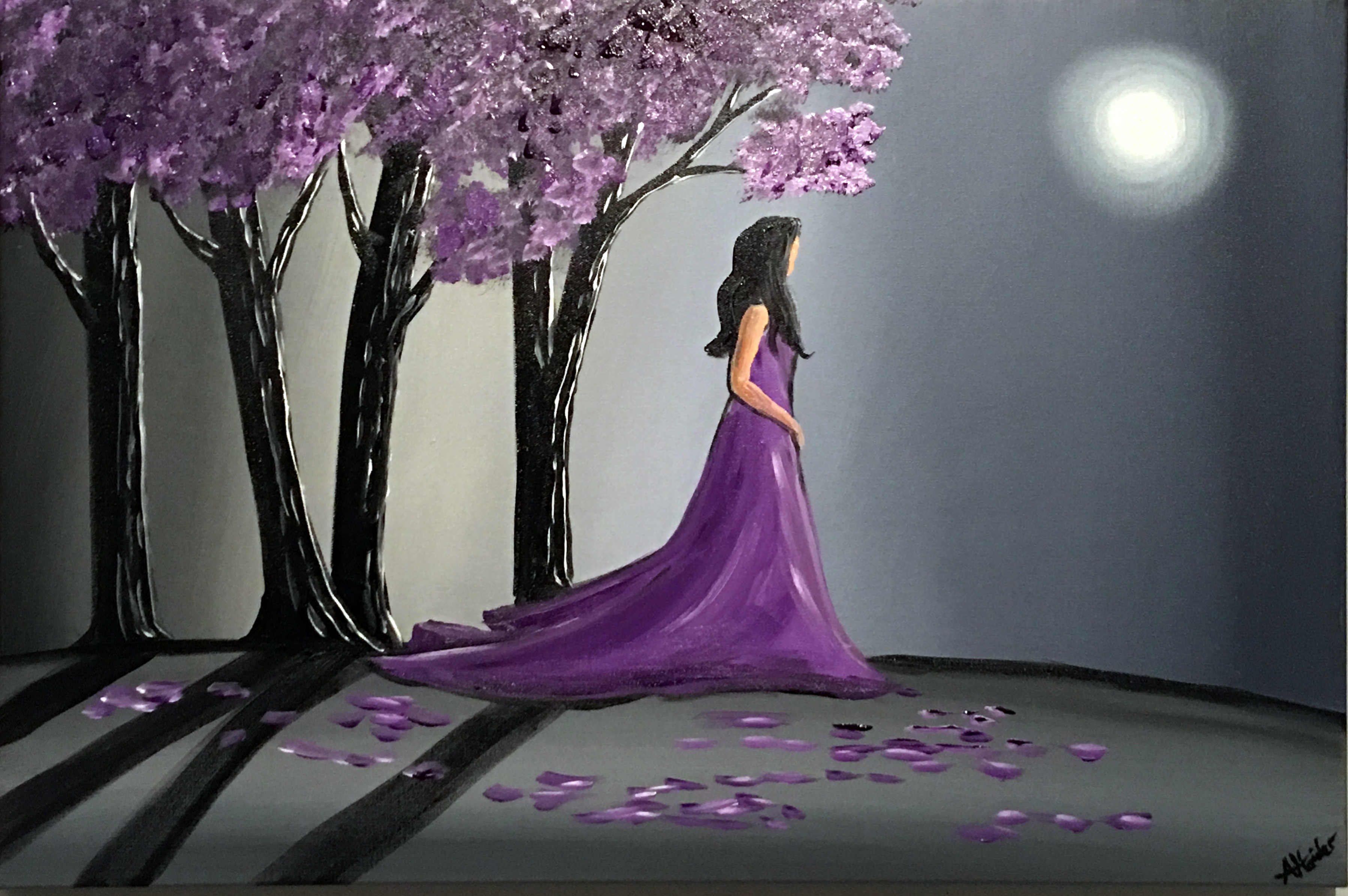 Aisha Haider Artwork: lady in purple 2 | Original Painting Acrylic ...