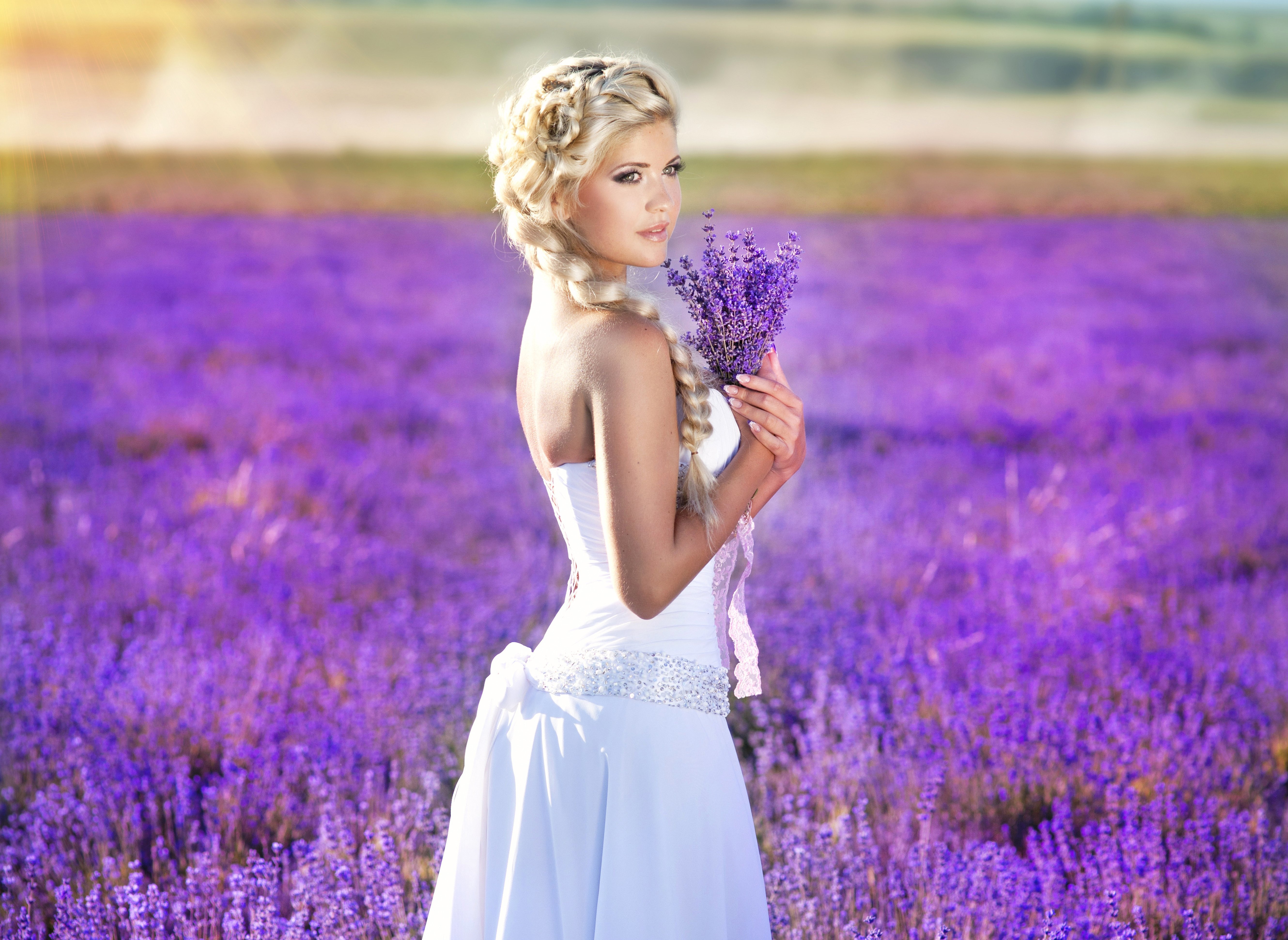 lady, Female, lavender, girl, purple flowers, woman :: Wallpapers