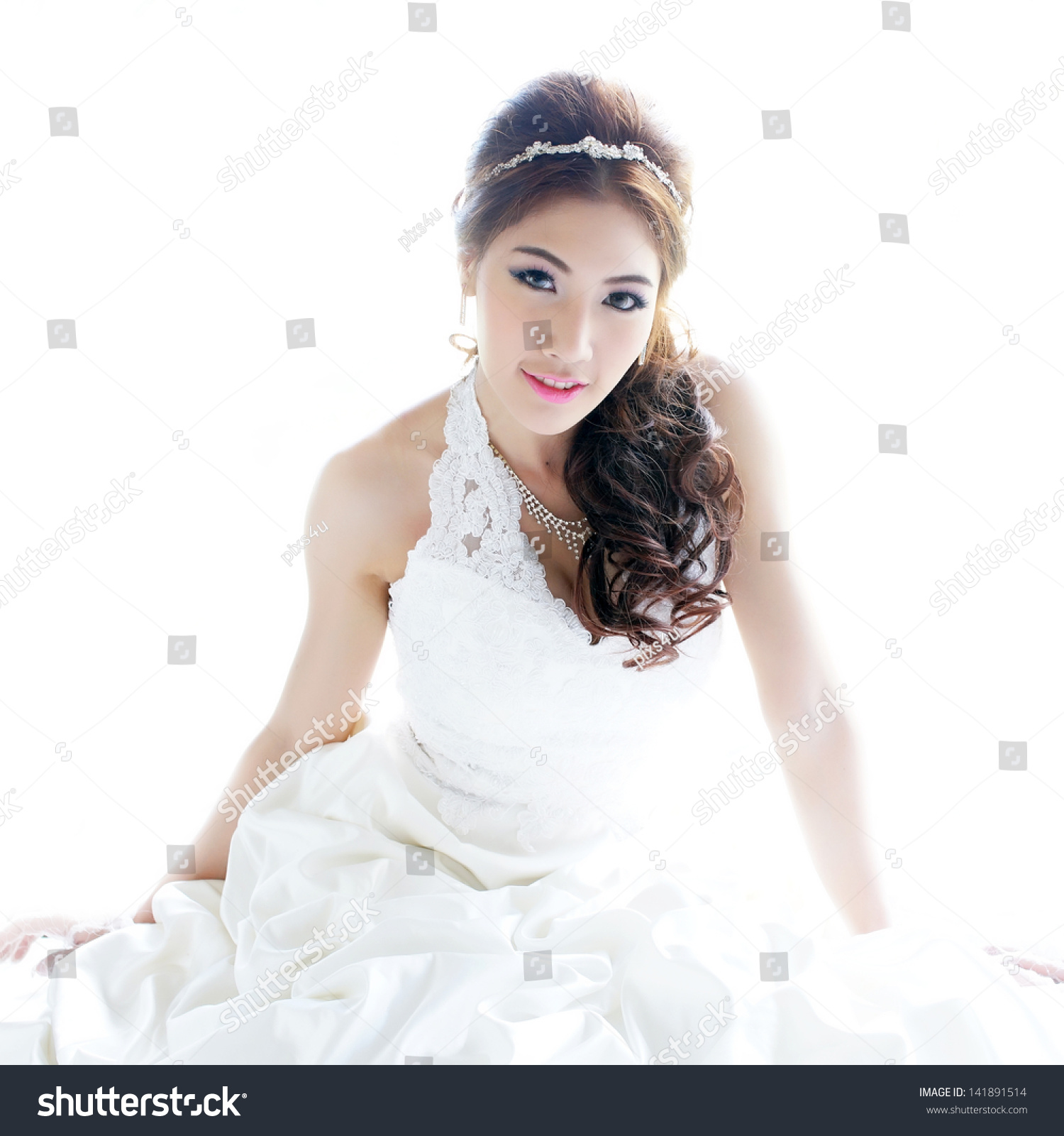 Young Asian Lady White Bride Dress Stock Photo (Safe to Use ...