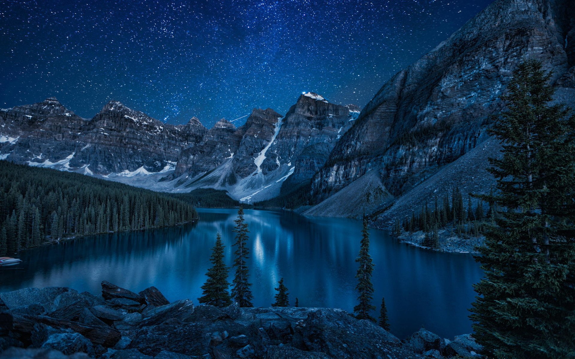 Mountains And Lake At Night - WallDevil