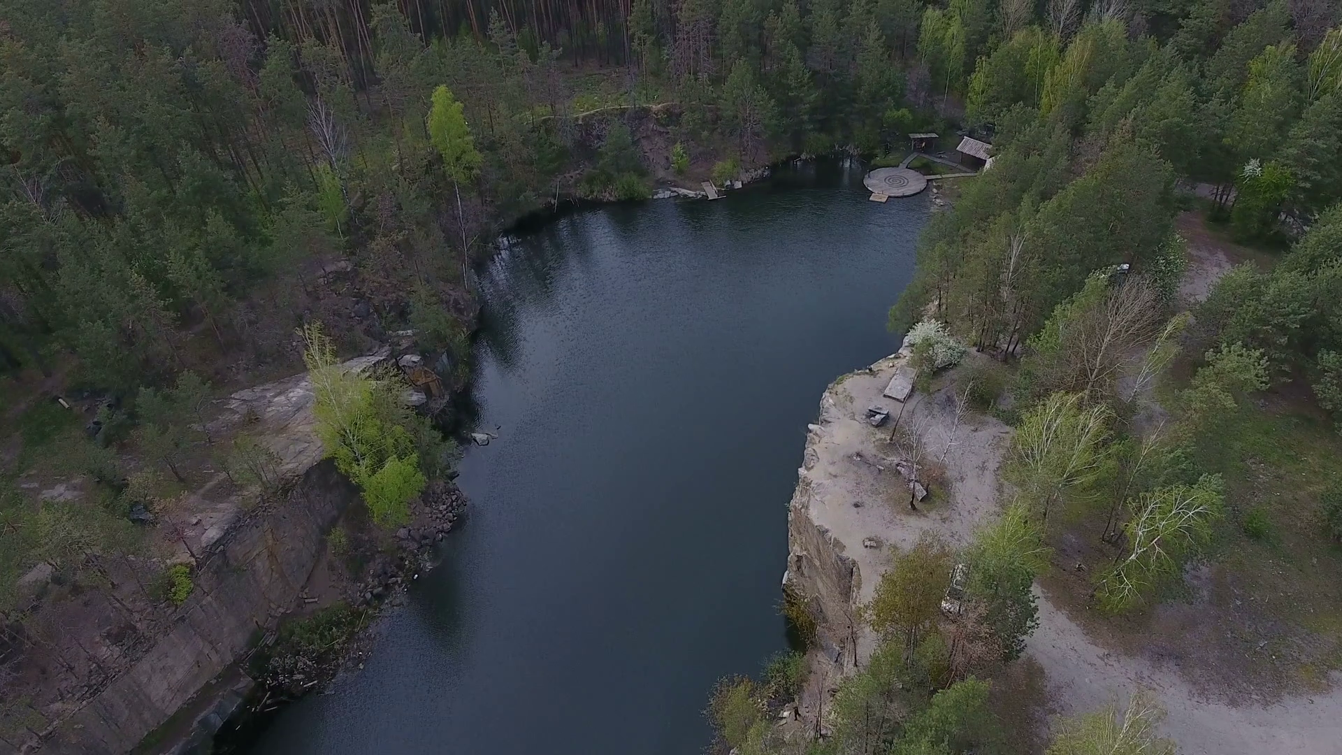 forest near a small lake. birds eye view Stock Video Footage ...