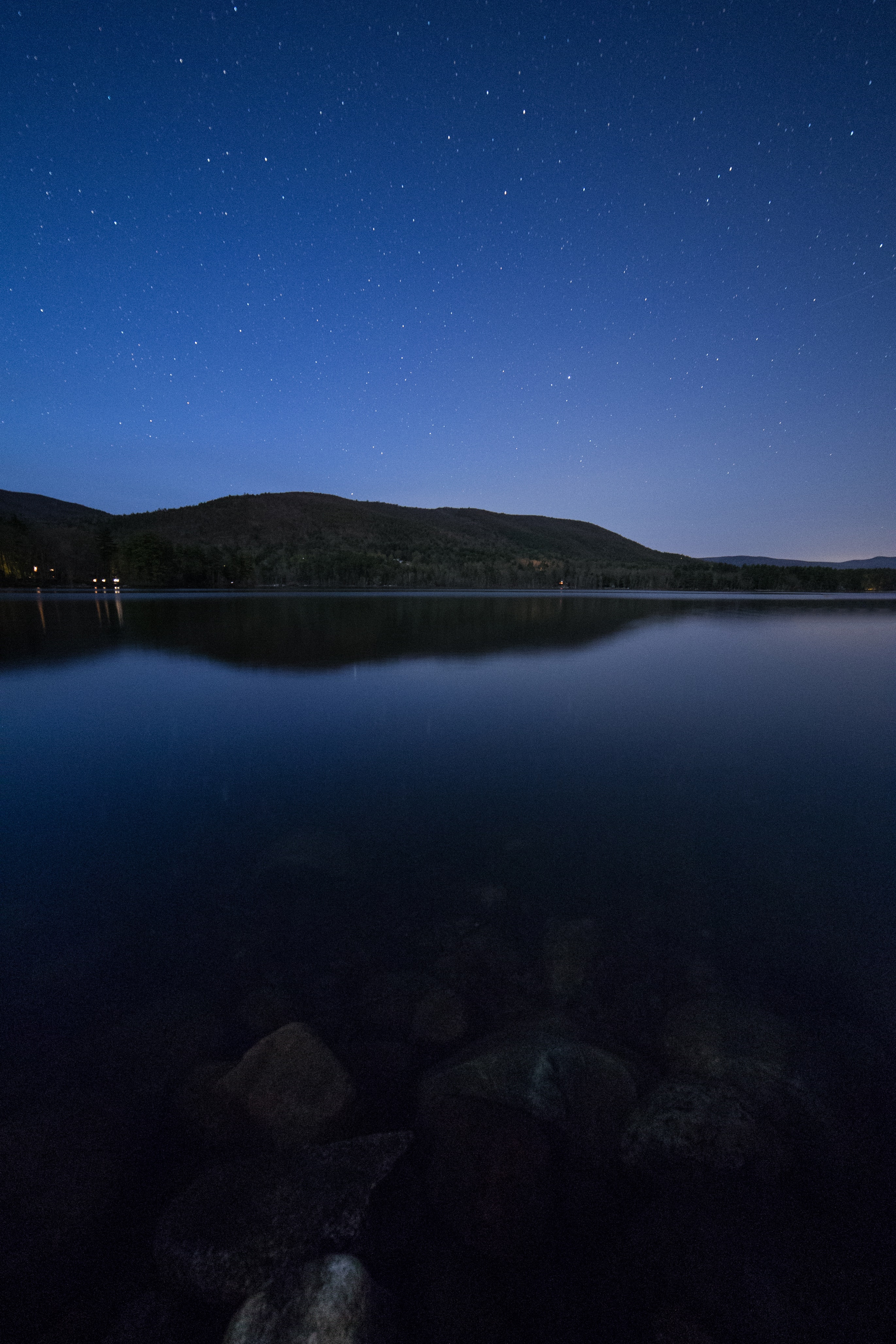 Lake View Under Clear Blue Night Sky during Night Time, Dusk, Lake, Landscape, Mountain, HQ Photo