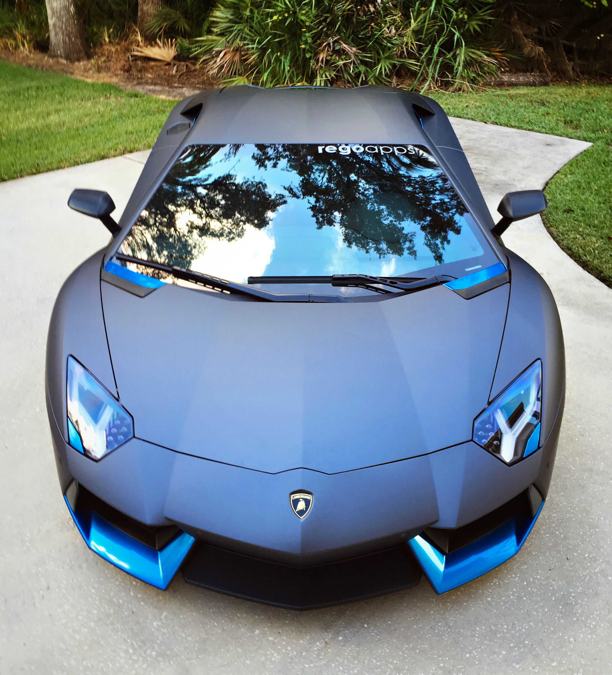 Satin Grey Lamborghini Aventador with Azure Blue and Carbon Fiber ...