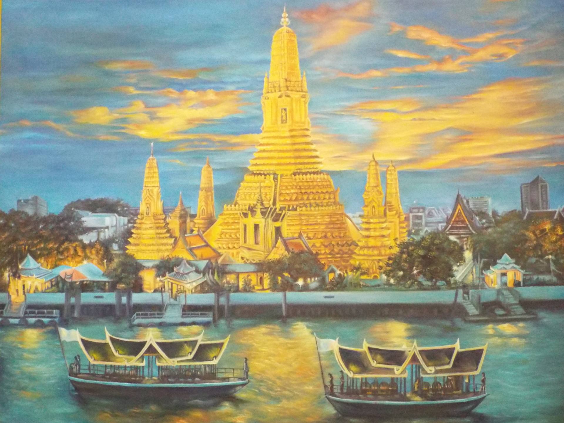 Saatchi Art: Wat Arun ,Bangkok. Painting by piman wongsangnoi