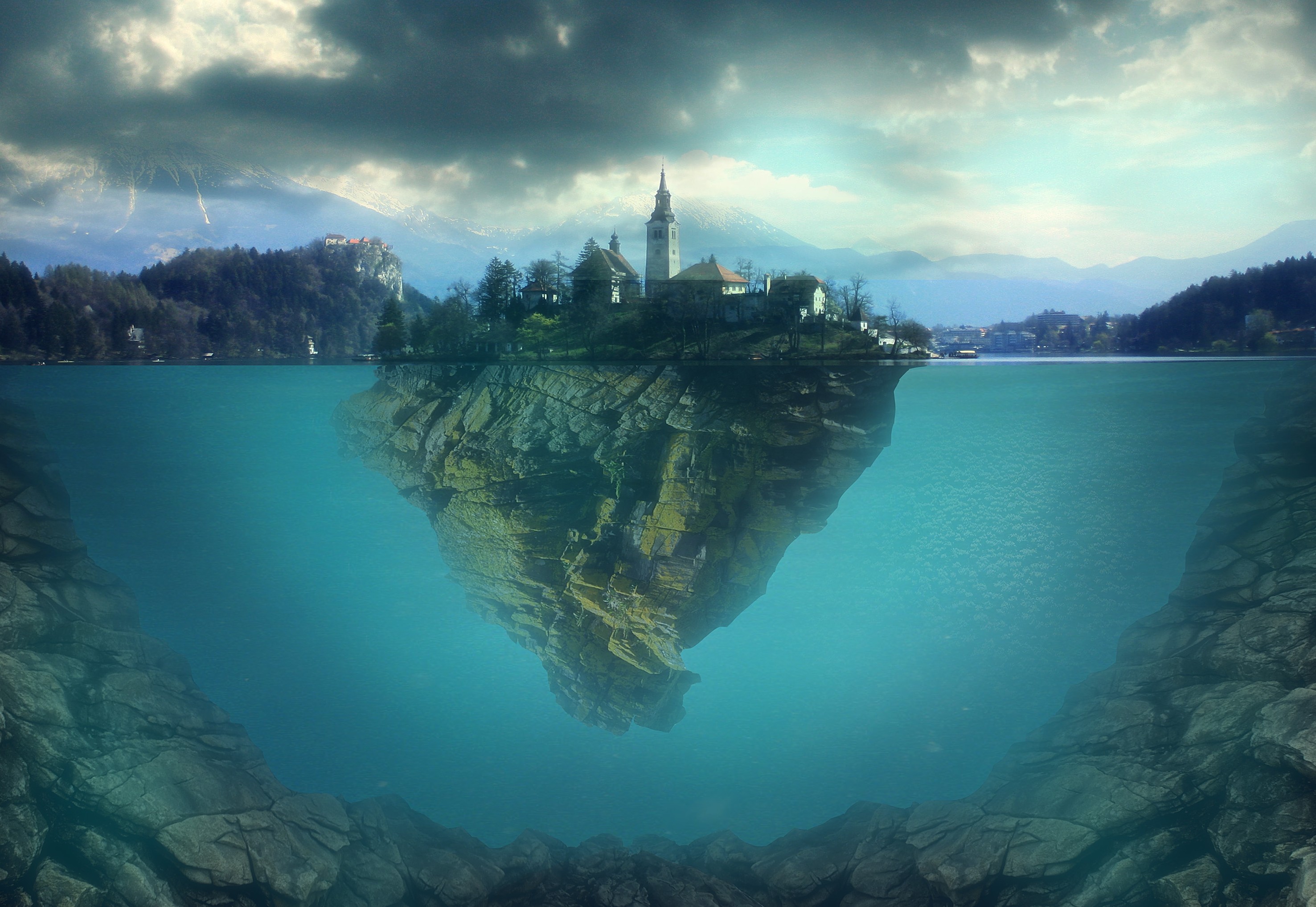 Lakes: Island Blue Bled Landscapes Magical Digital Castle Water ...
