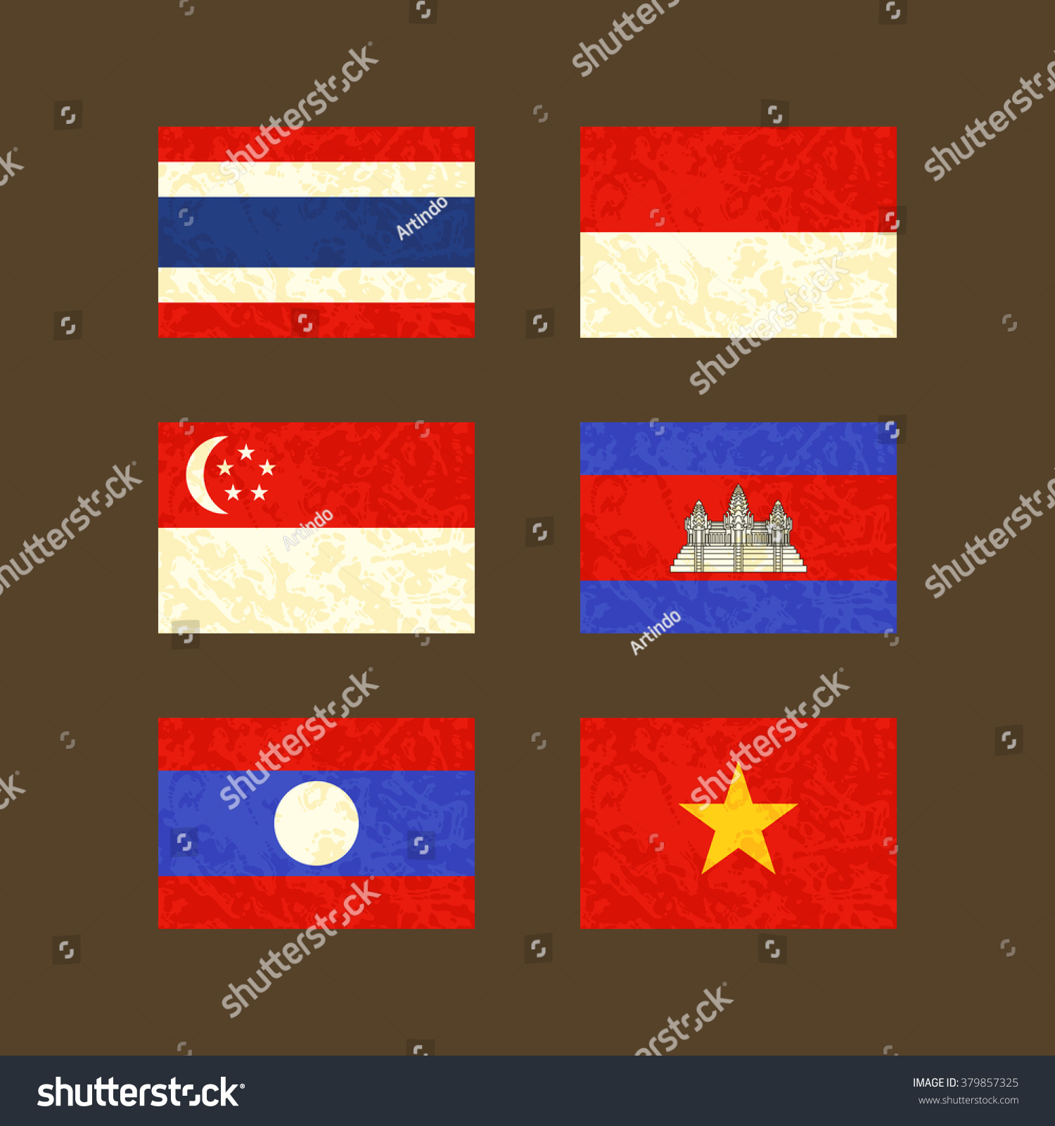 Flags Thailand Indonesia Singapore Cambodia Laos Stock Vector ...