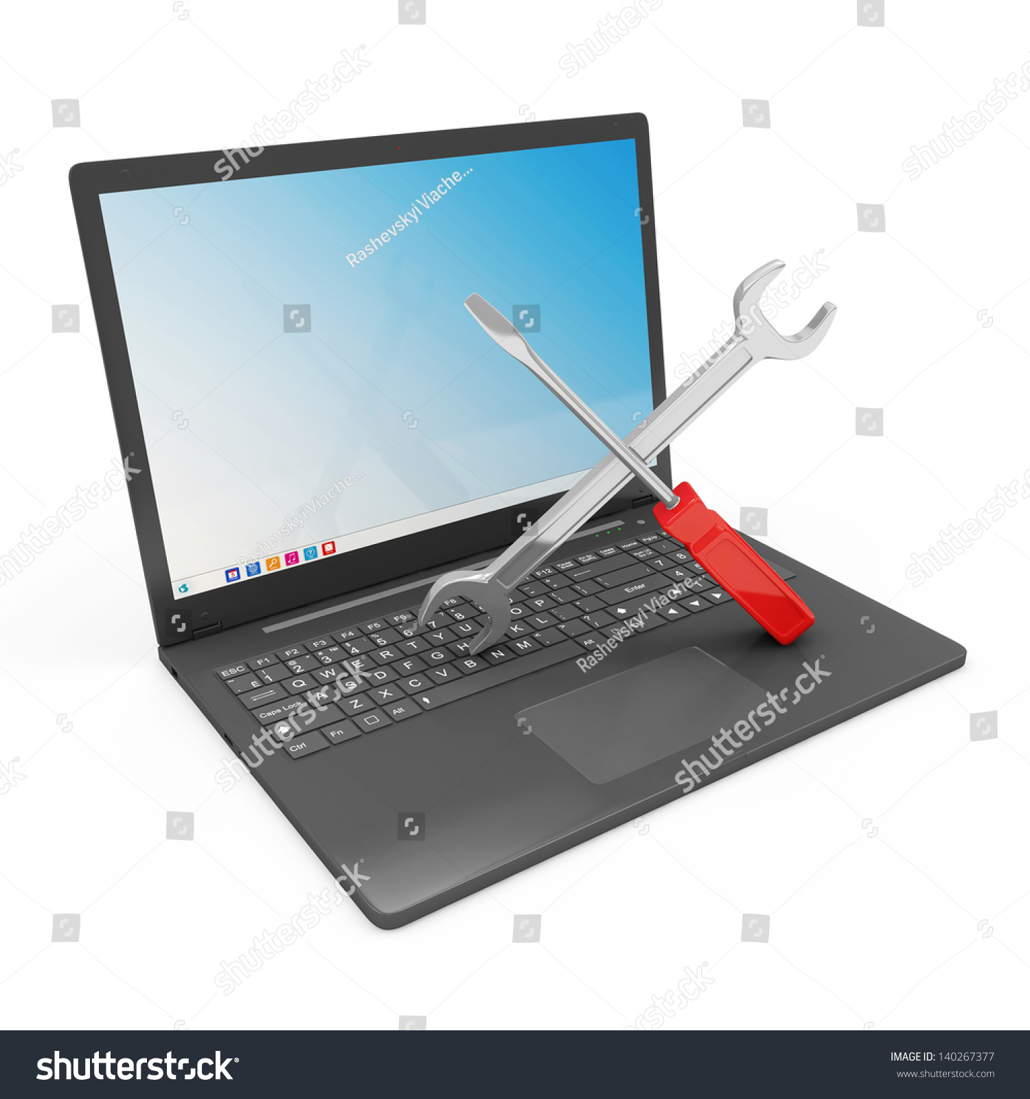 Laptop Service Concept Modern Laptop Wrench Stock Illustration ...