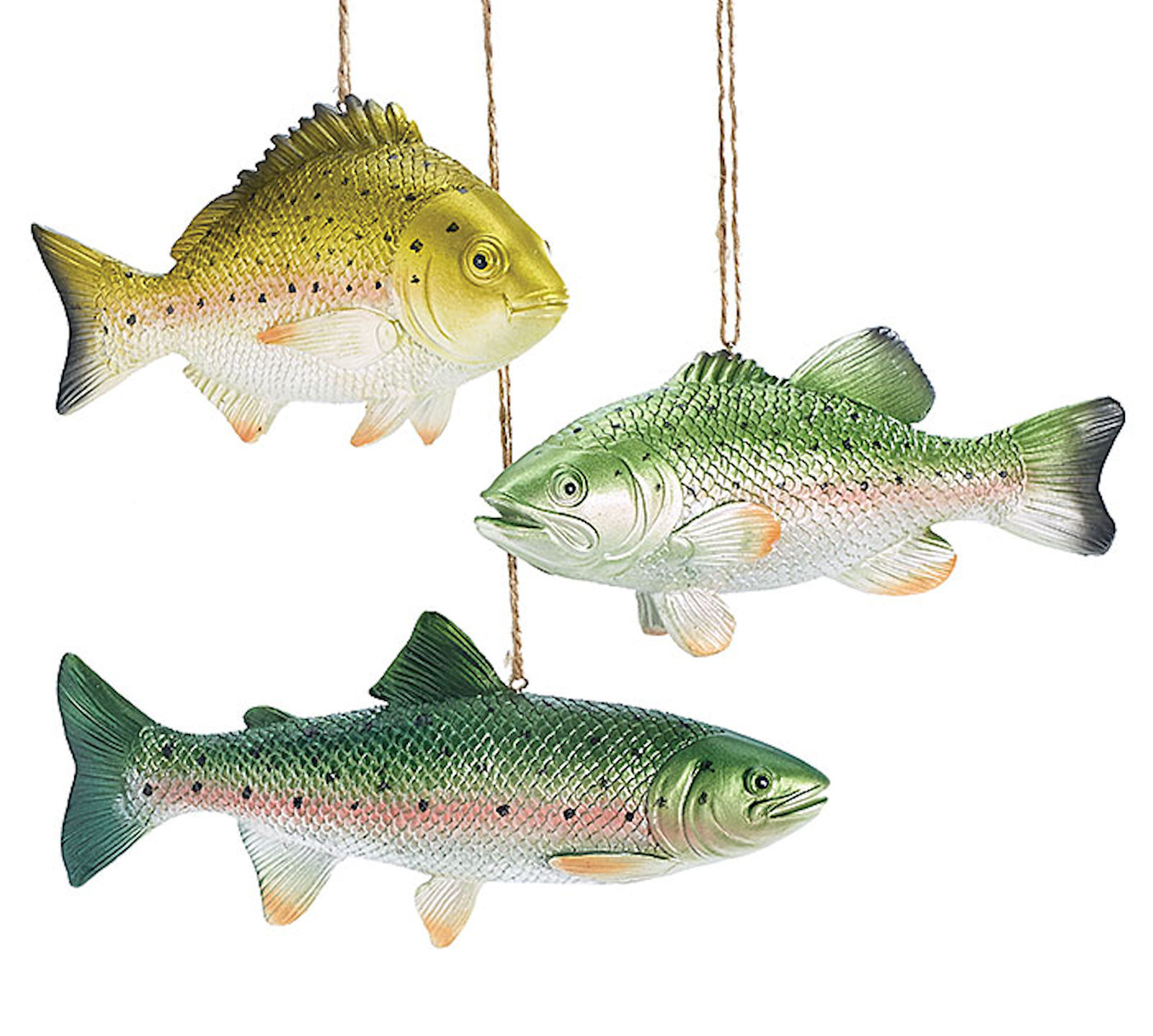 Set 3 Large Fish Ornaments Trout Brim & Bass Burton+Burton ...