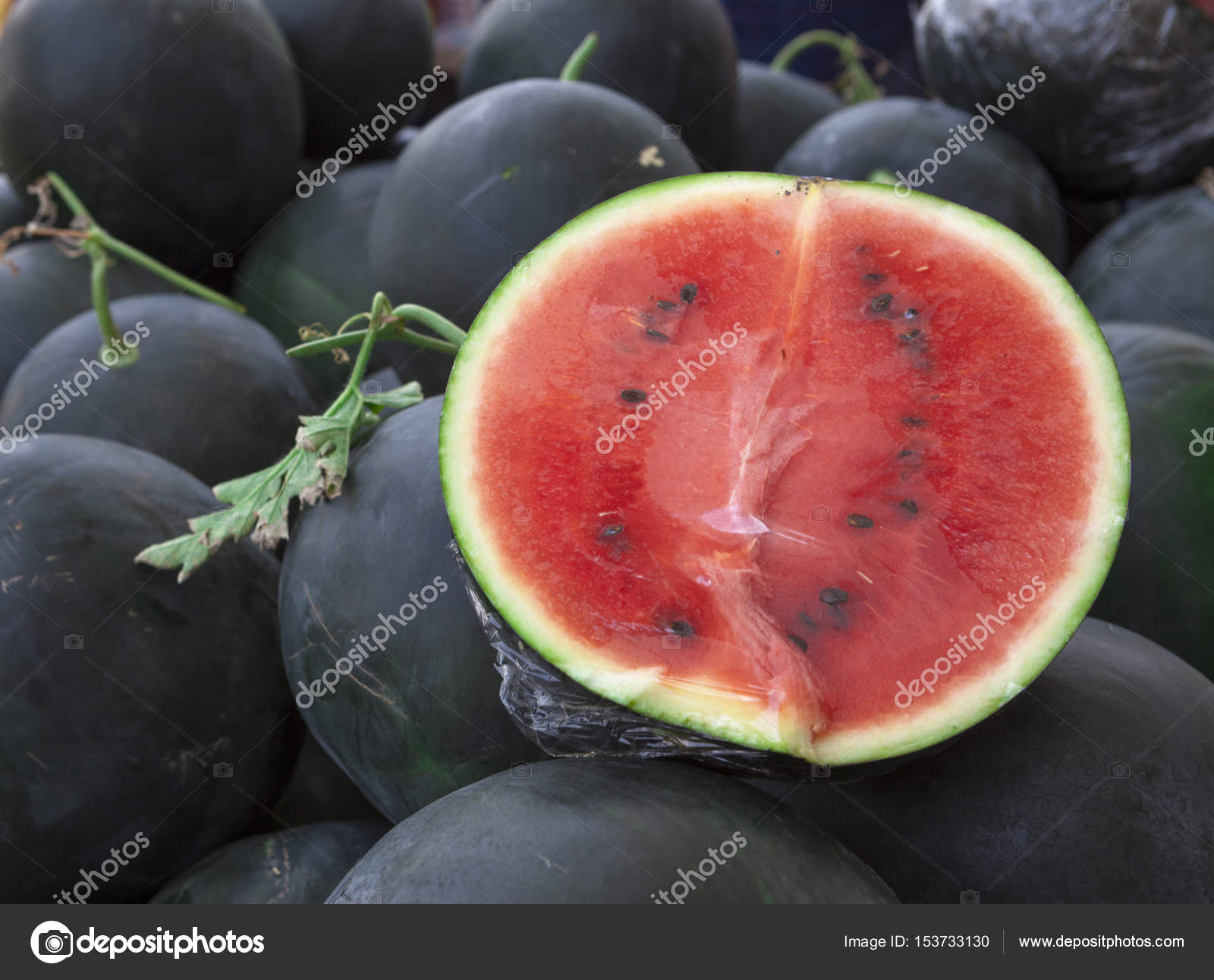 Juicy watermelons. Watermelons at the farmers market of Tunisia.A ...