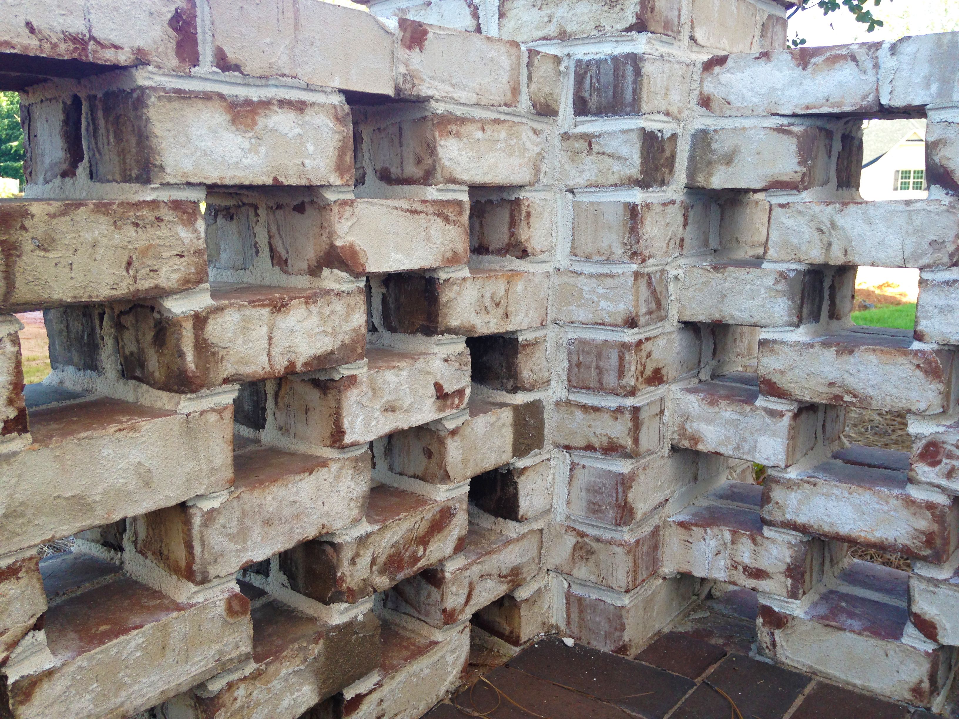 A lattice wall made of Pine Hall Brick's Oyster Pearl brick mixed ...