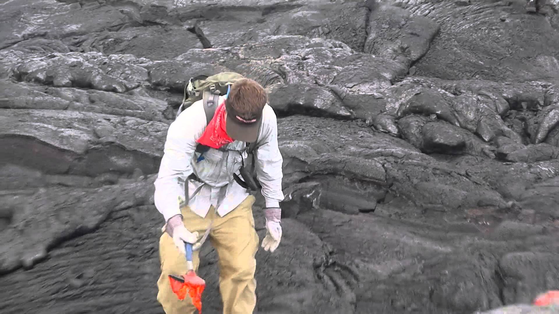 Collecting a fresh lava sample - YouTube