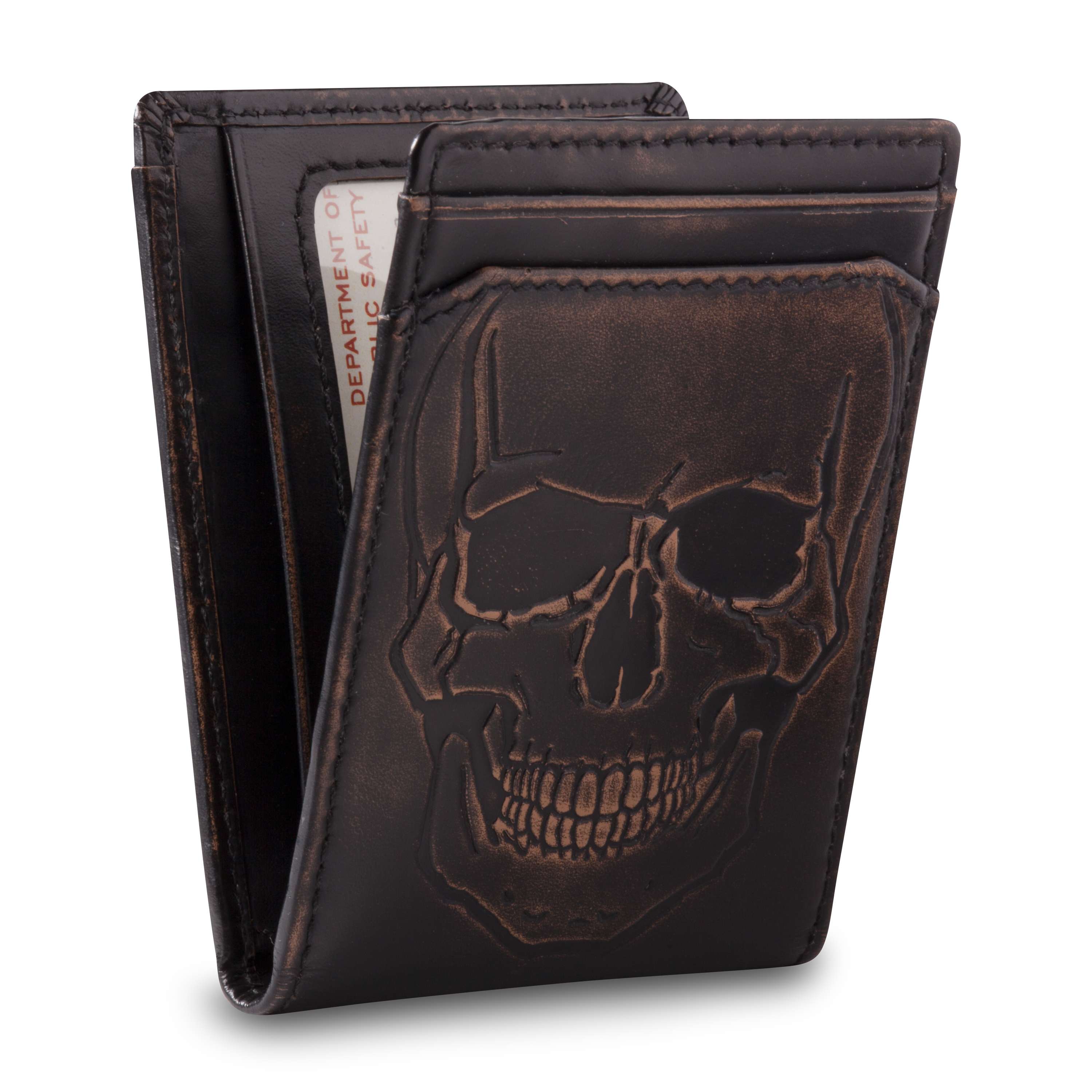Skull Bifold Front Pocket Wallet | Embossed & money clip | House of Jack