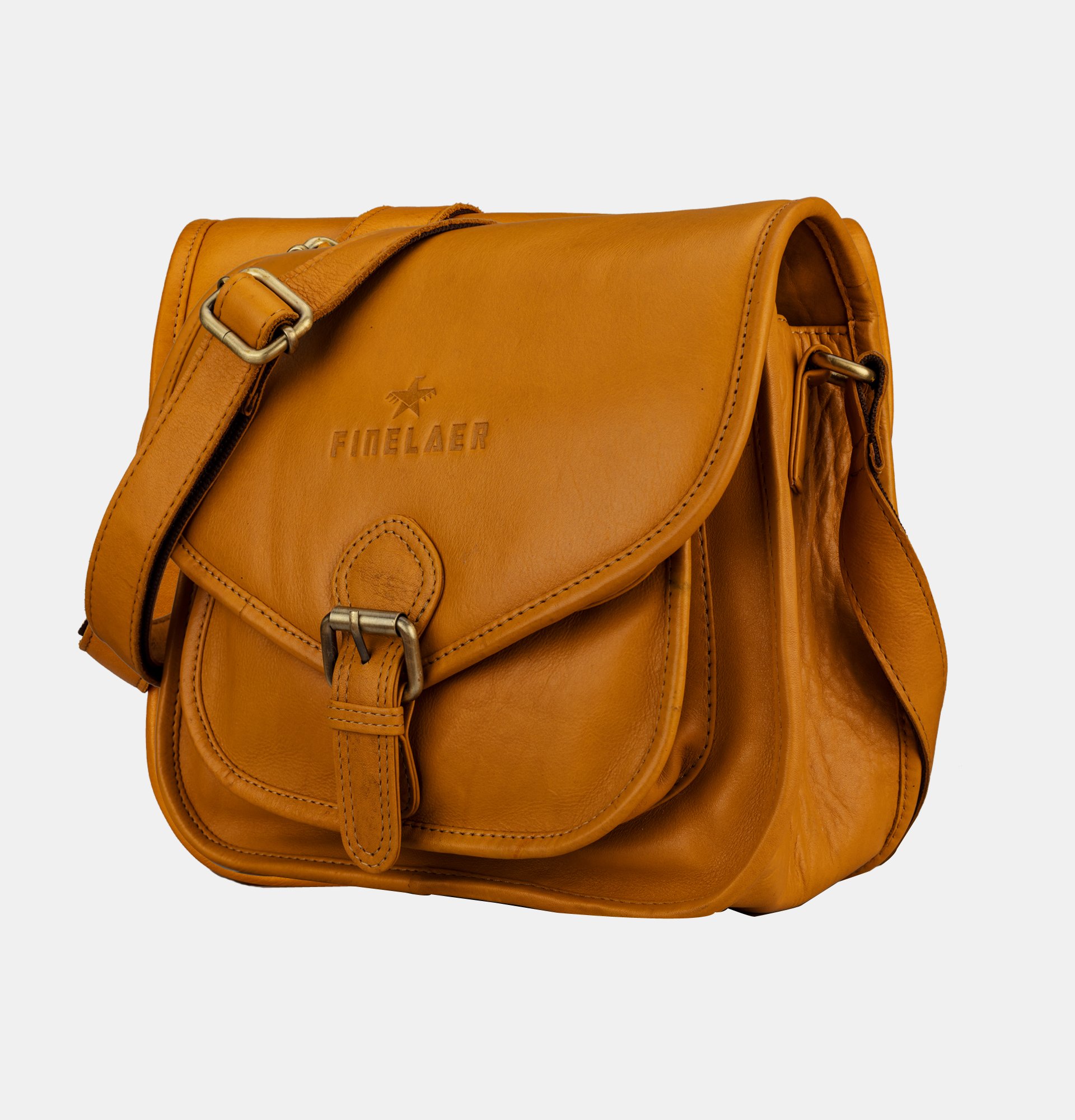 Finelaer Women Vintage Leather Saddle Crossbody Bag Yellow