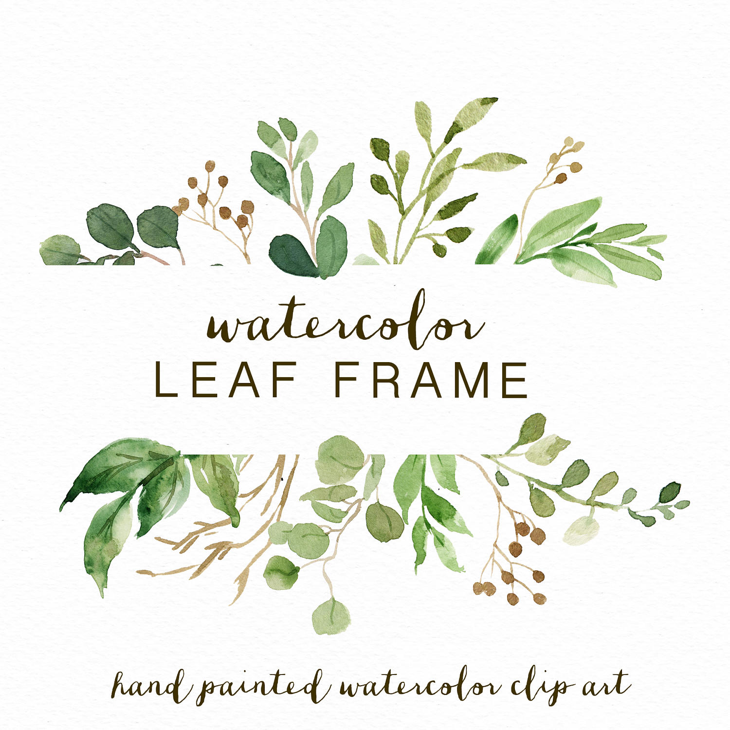 Watercolor Leaf frame/leaves/wedding invitation/clipart/